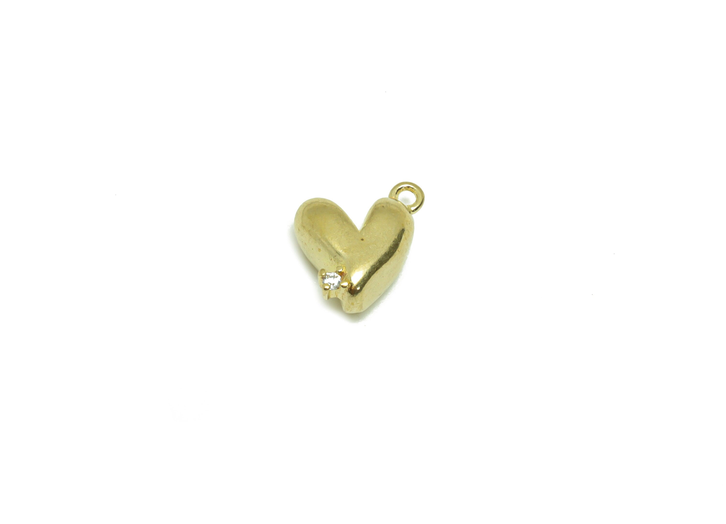 Brass Heart Earring Charm - Raw Brass Cubic Heart Pendant - Cubic Zircon Earring Charms - Mini Heart Earring Charm - 8.56x8.24x4.2mm- PP8682 - DOMEDBAZAAR