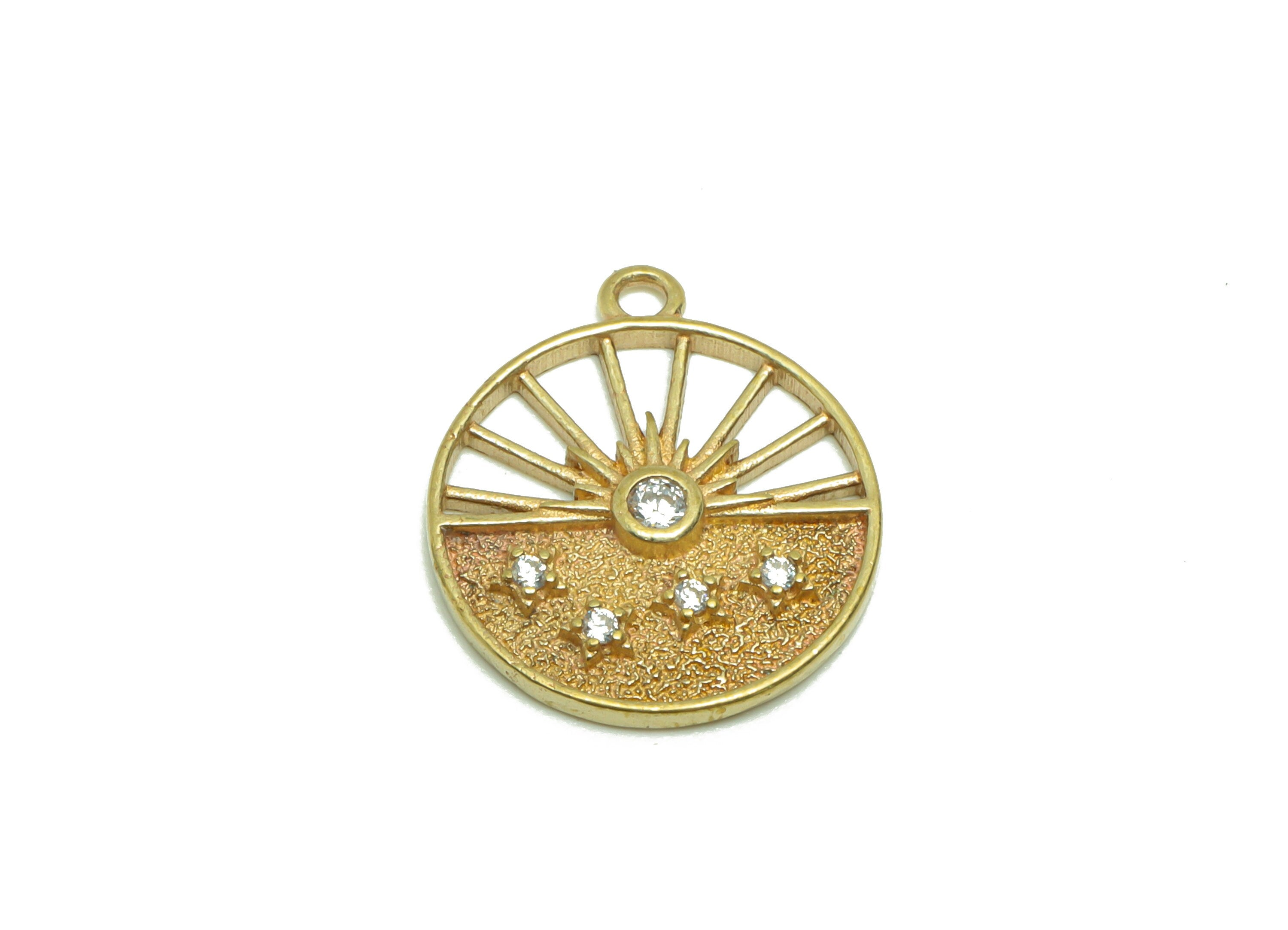 Brass Sunshine Earring Charm - Raw Brass Sunshine Pendant - Brass Star Cubic Zircon Earring Charms - Brass Sun Charm - 17x14.99x2mm- PP8689 - DOMEDBAZAAR