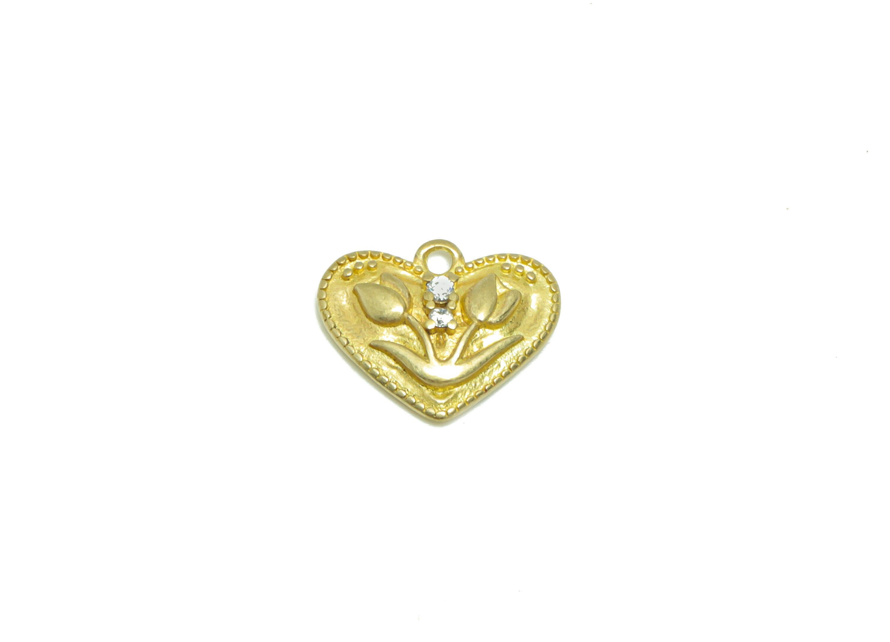 Brass Tulip Earring Charm - Raw Brass Heart Tulip Pendant - Cubic Zircon Tulip Earring Charms - Brass Botanical Charm -11x13.56x2mm- PP8684 - DOMEDBAZAAR