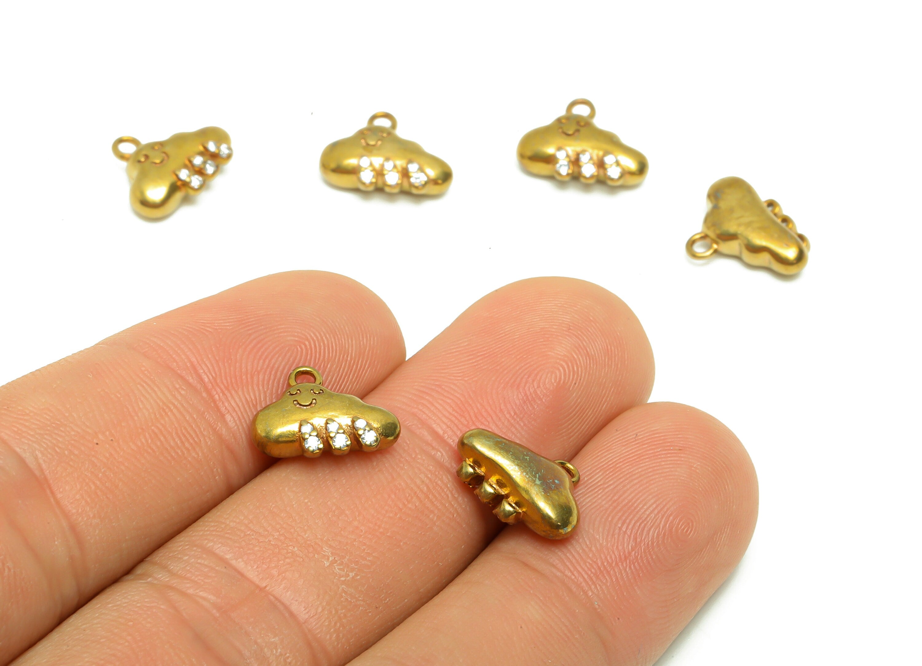 Brass Happy Cloud Face Earring Charm - Raw Brass Cloud Pendant - Cubic Zircon Cloud Earring Charm - Brass Face Charm -10x12x3.96mm - PP8671 - DOMEDBAZAAR