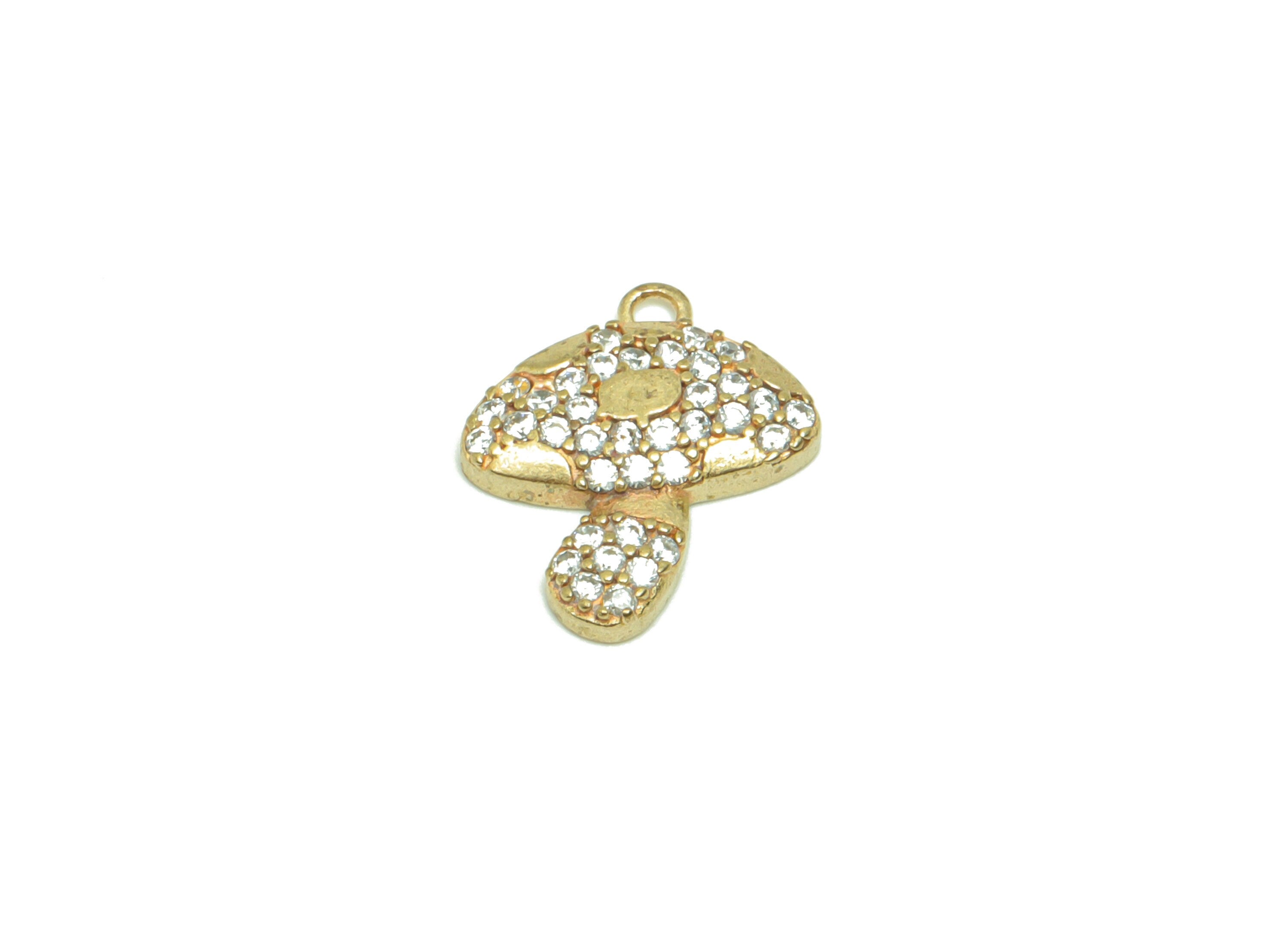 Brass Mushroom Earring Charm - Raw Brass Mushroom Pendant - Brass Cubic Zircon Cloud Earring Charm - 14.8x12.82x2.52mm - PP8660 - DOMEDBAZAAR