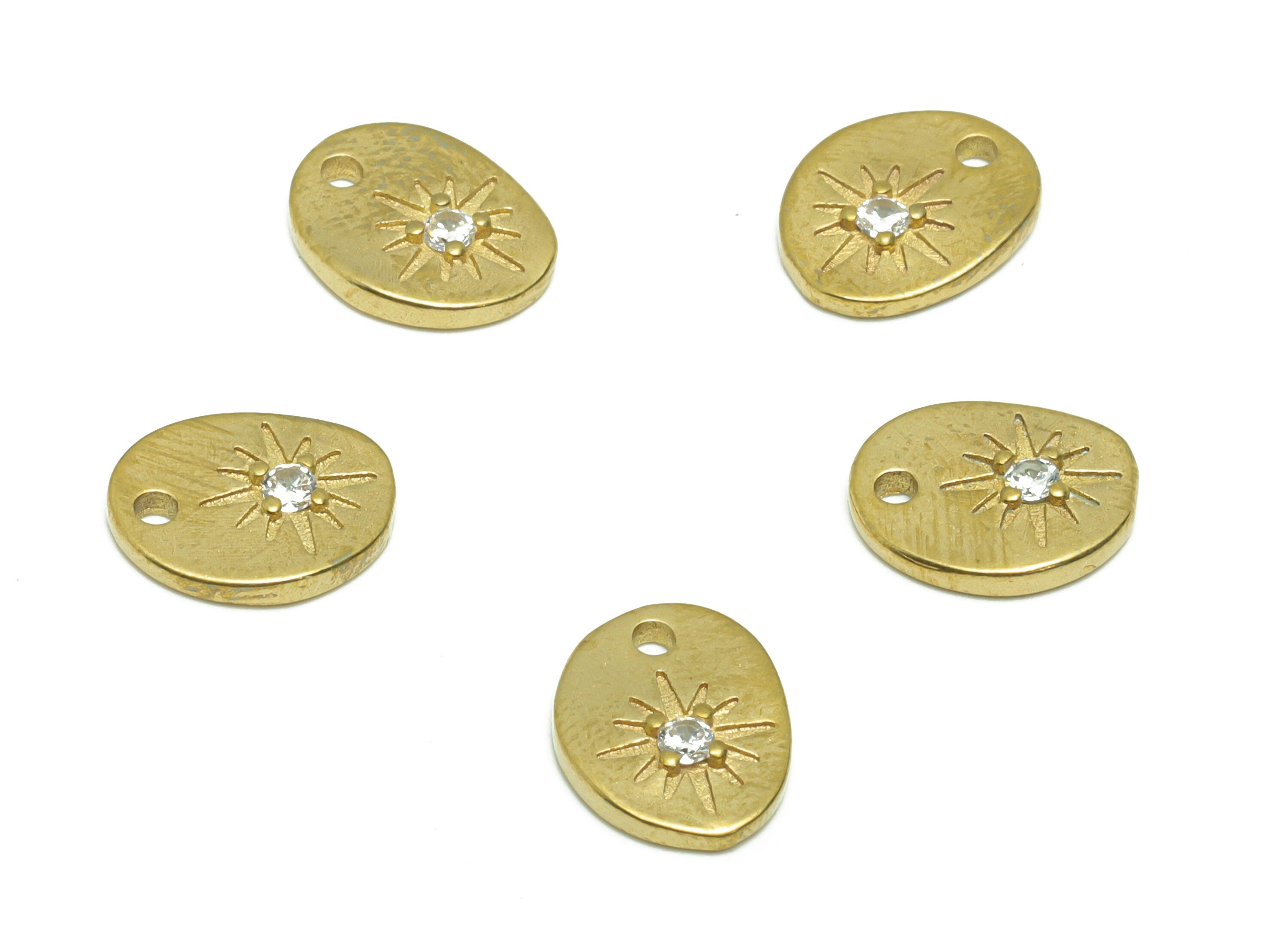 Brass Star Earring Charm - Cubic Zircon Oval Star Earring Charm - Raw Brass Star Pendant - Brass Sun Charm - 12.12x9.57x2.11mm - PP8669 - DOMEDBAZAAR