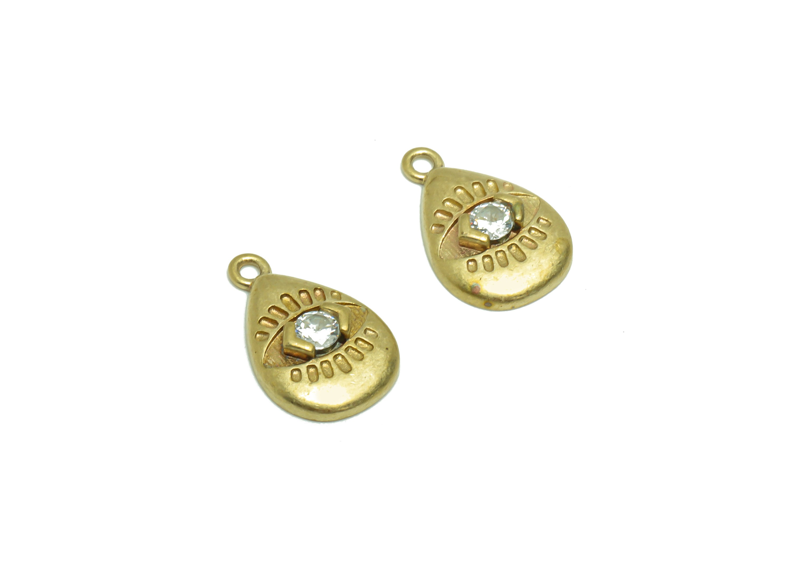 Brass Drop Earring Charm - Cubic Zircon Teardrop Eye Earring Charm - Raw Brass Drop Eye Pendant - Brass Eye Charm - 14.61x9.64x2mm - PP8690 - DOMEDBAZAAR