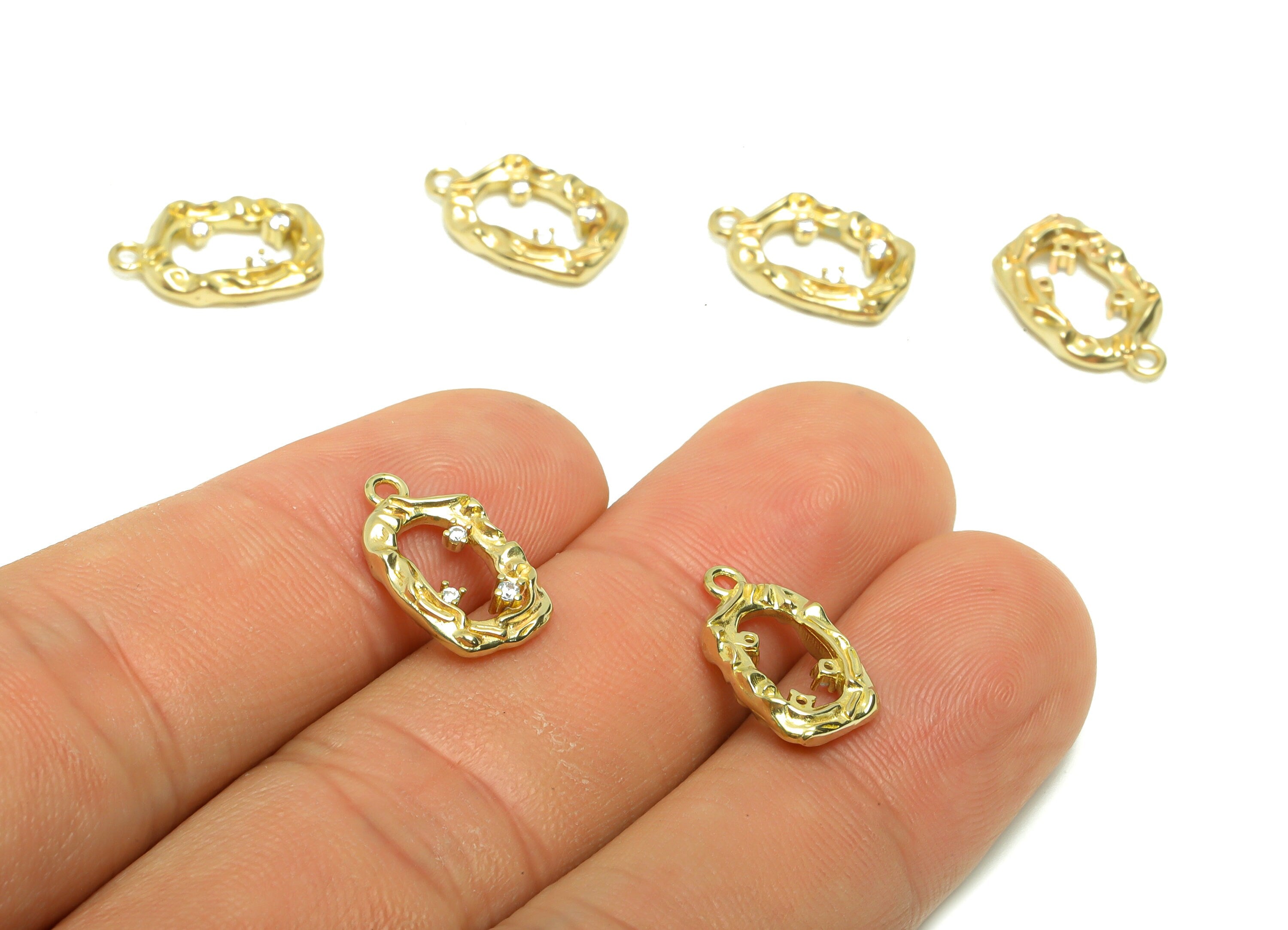 Brass Rectangle Earring Charm - Brass Zircon Vintage Frame Looking Earring Charm - Brass Antique Looking Pendant - 14x8x2mm - PP8675 - DOMEDBAZAAR