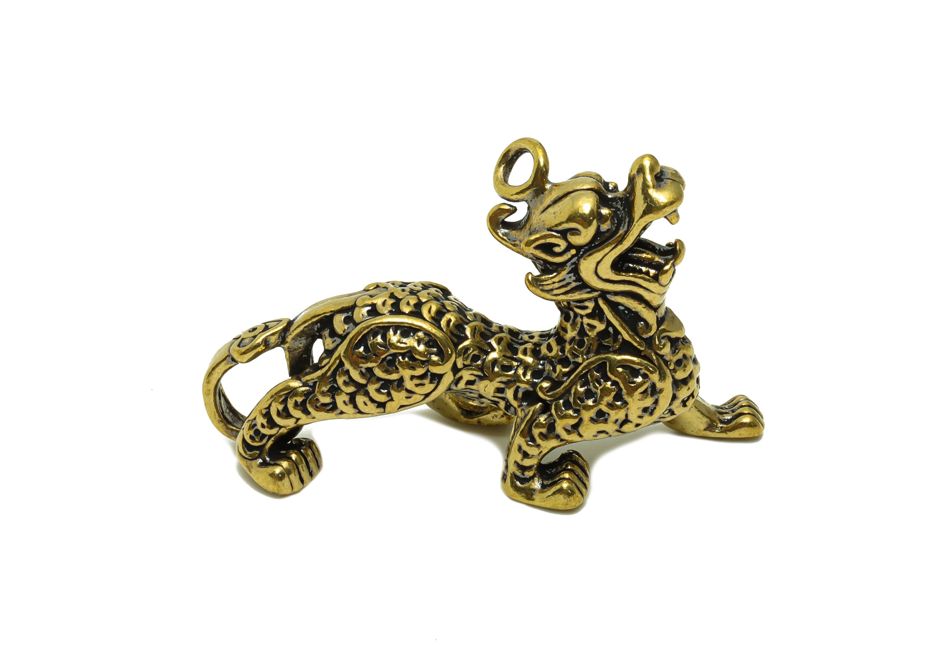 Brass Kirin Charm - Raw Brass Kirin Earring Charm -Antique Looking Pendant - Brass Kirin Figure - Dragon Pendant - 46x34x12mm - PP8773 - DOMEDBAZAAR
