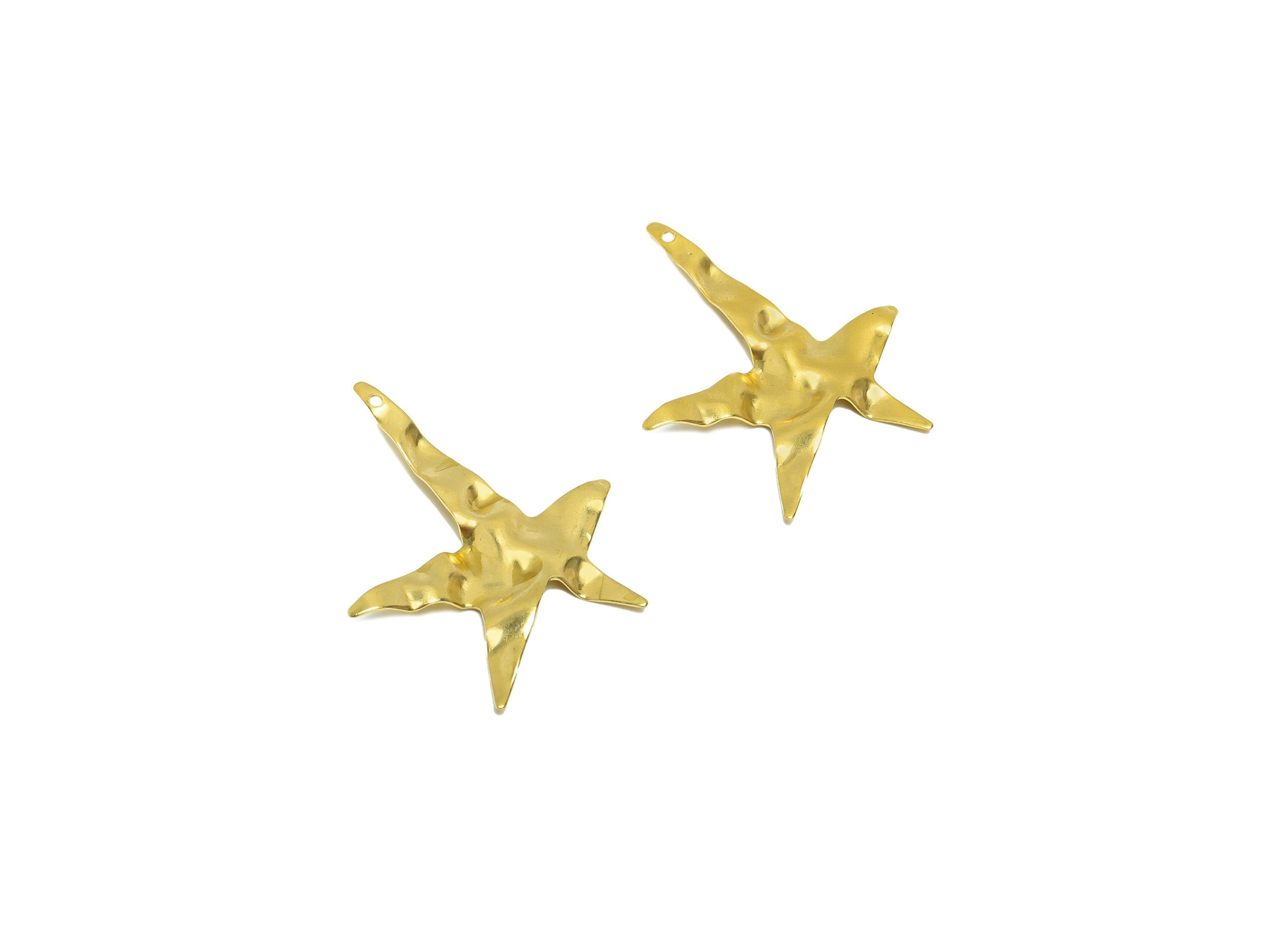 Brass Star Earring Charm - Brass Star Wavy Earring Charm - Raw Brass Irregular Star Pendant - Brass Star Charm - 42.9x34x0.85mm - PP8649 - DOMEDBAZAAR