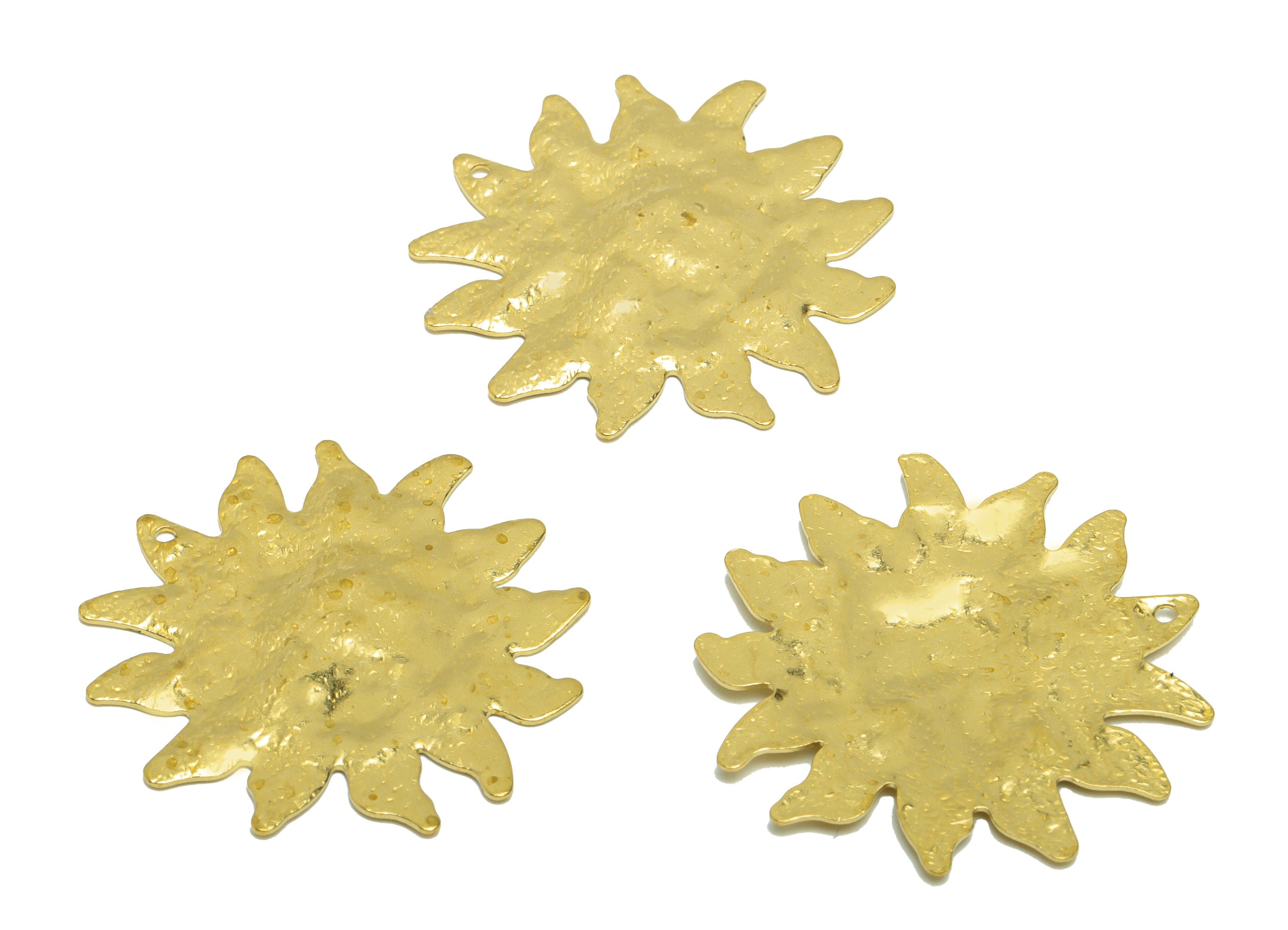 Brass Sun Earring Charm - Brass Hammered Sun Earring Charm - Raw Brass Sunflower Pendant - Brass Sun Charm- 30.88x31.6x1.24mm - PP8656 - DOMEDBAZAAR