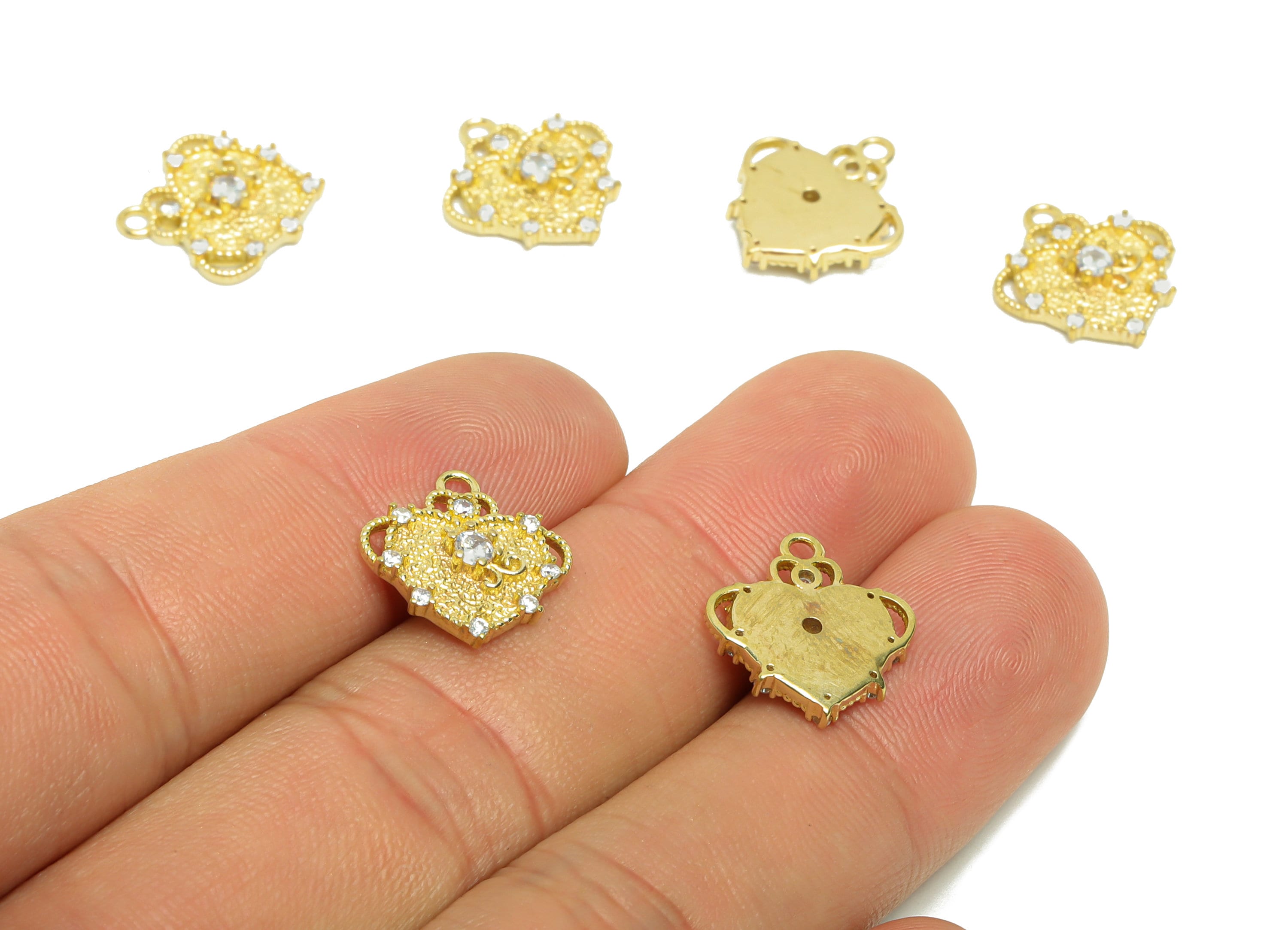 Brass Heart Earring Charm - Brass Zircon Heart Earring Charm - Brass Textured Heart Zircon Pendant - Jewelry Supplies -15x13.6x3mm - PP8639 - DOMEDBAZAAR