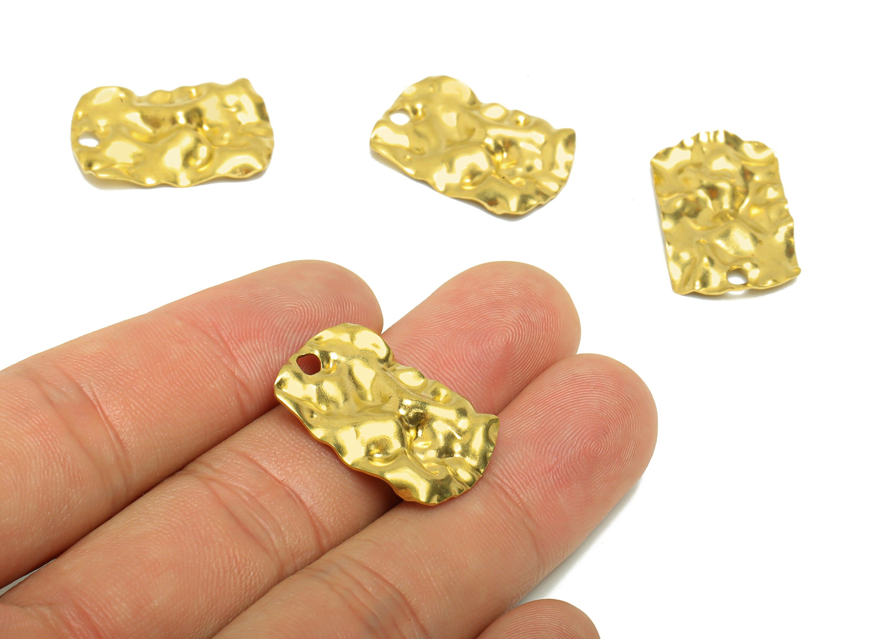 Brass Rectangle Earring Charm - Brass Wavy Rectangle Charm - Brass Rectangle Pendant - Brass Geometry Charm - 25x15.6x1.6mm- PP8650 - DOMEDBAZAAR