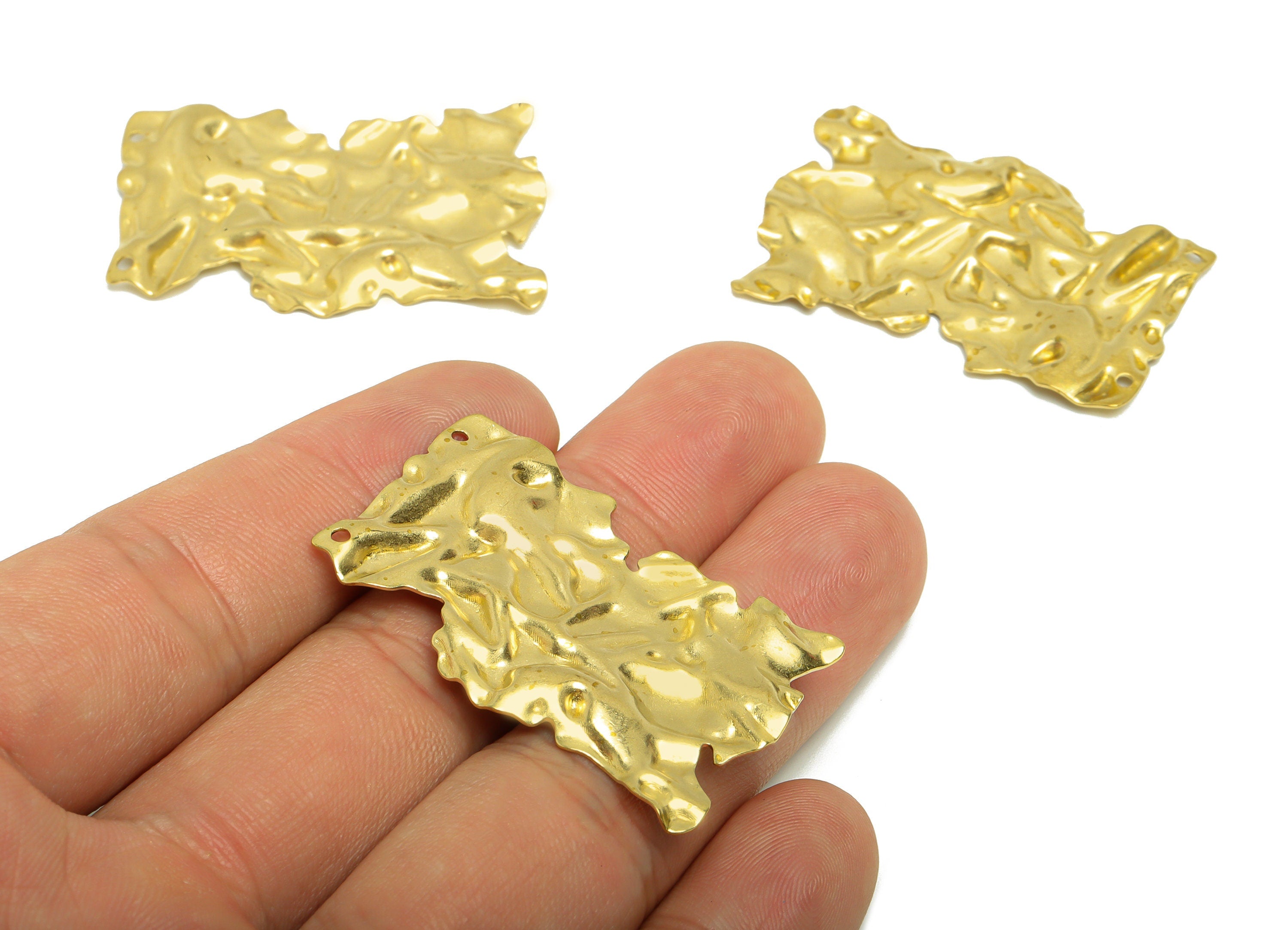 Brass Rectangle Earring Charm - Brass Wavy Rectangle Charms - Raw Brass Irregular Pendant - Brass Geometry Charm- 41.16x27x2mm - PP8645 - DOMEDBAZAAR