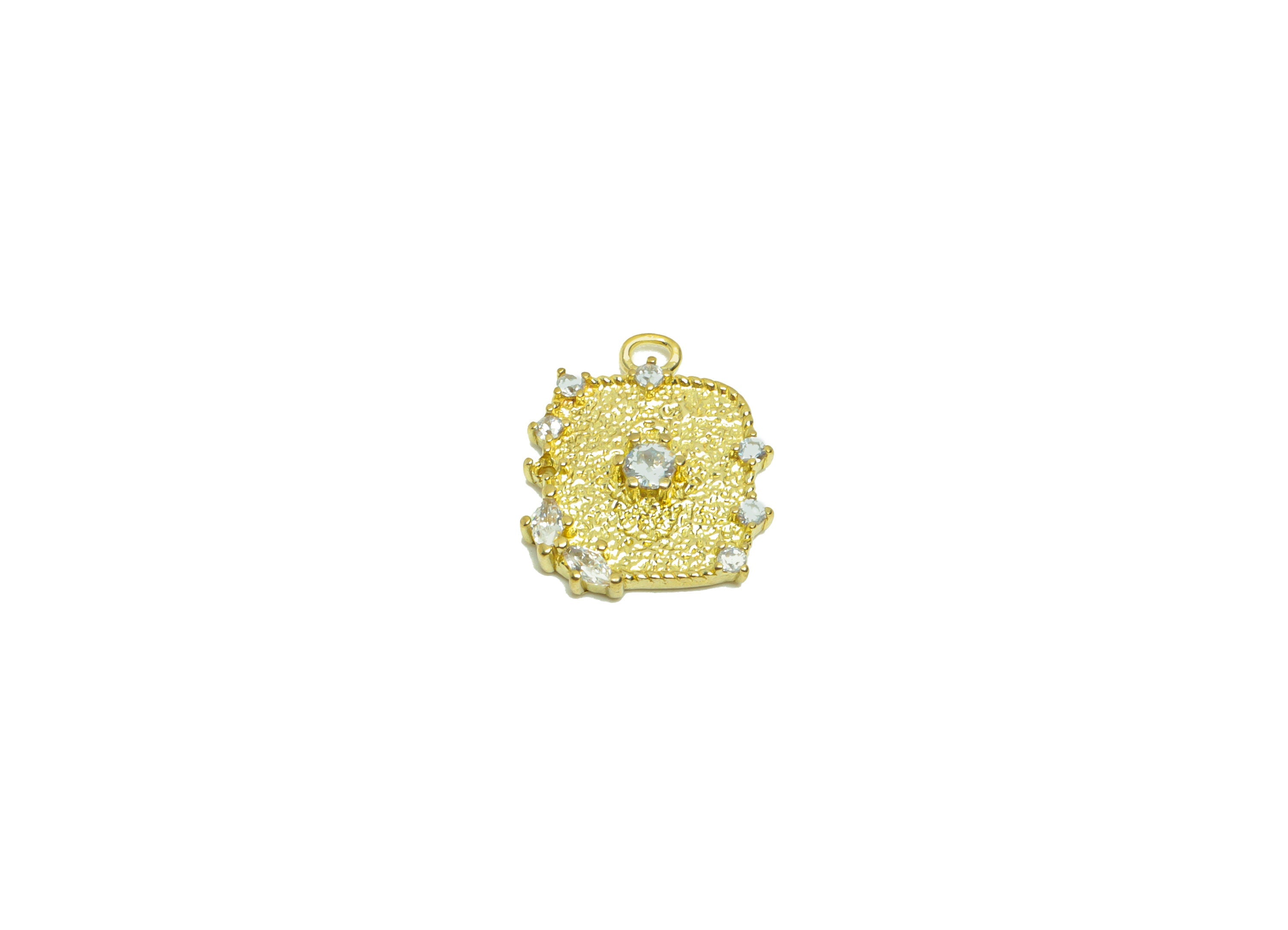 Brass Rectangle Earring Charm - Brass Zircon Earring Charm - Brass Textured Geometry Zircon Pendant - Jewelry Supplies -14.77x12x2mm- PP8641 - DOMEDBAZAAR