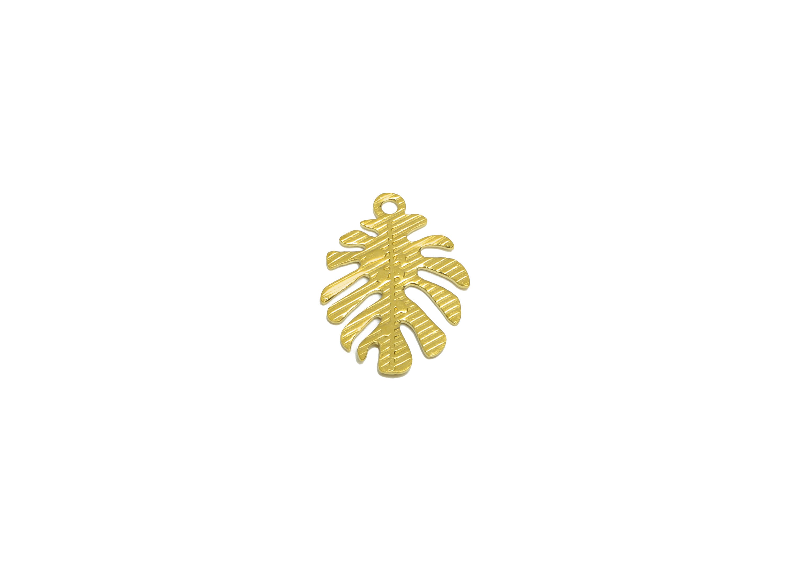 Brass Monstera Earring Charm - Brass Leaf Earring Charms - Raw Brass Botanical Pendant - Brass Monstera Charm - 18.97x13.29x0.6mm - PP8648 - DOMEDBAZAAR