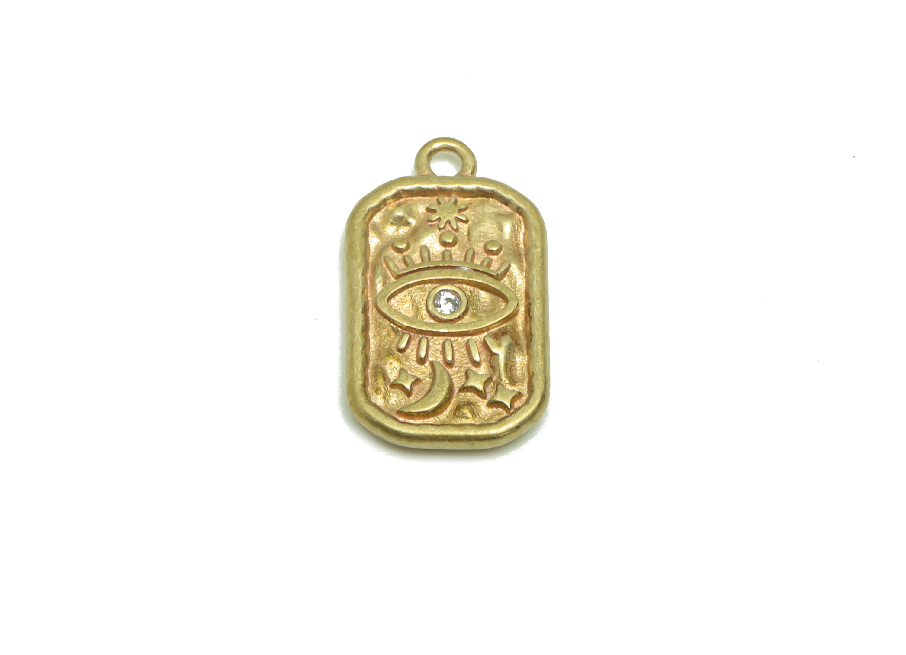 Brass Oval Rectangle Earring Charm - Brass Zircon Eye Vintage Antique Looking Charm - Brass Crescent Eyelash Pendant - 15x9x1mm - PP8683 - DOMEDBAZAAR