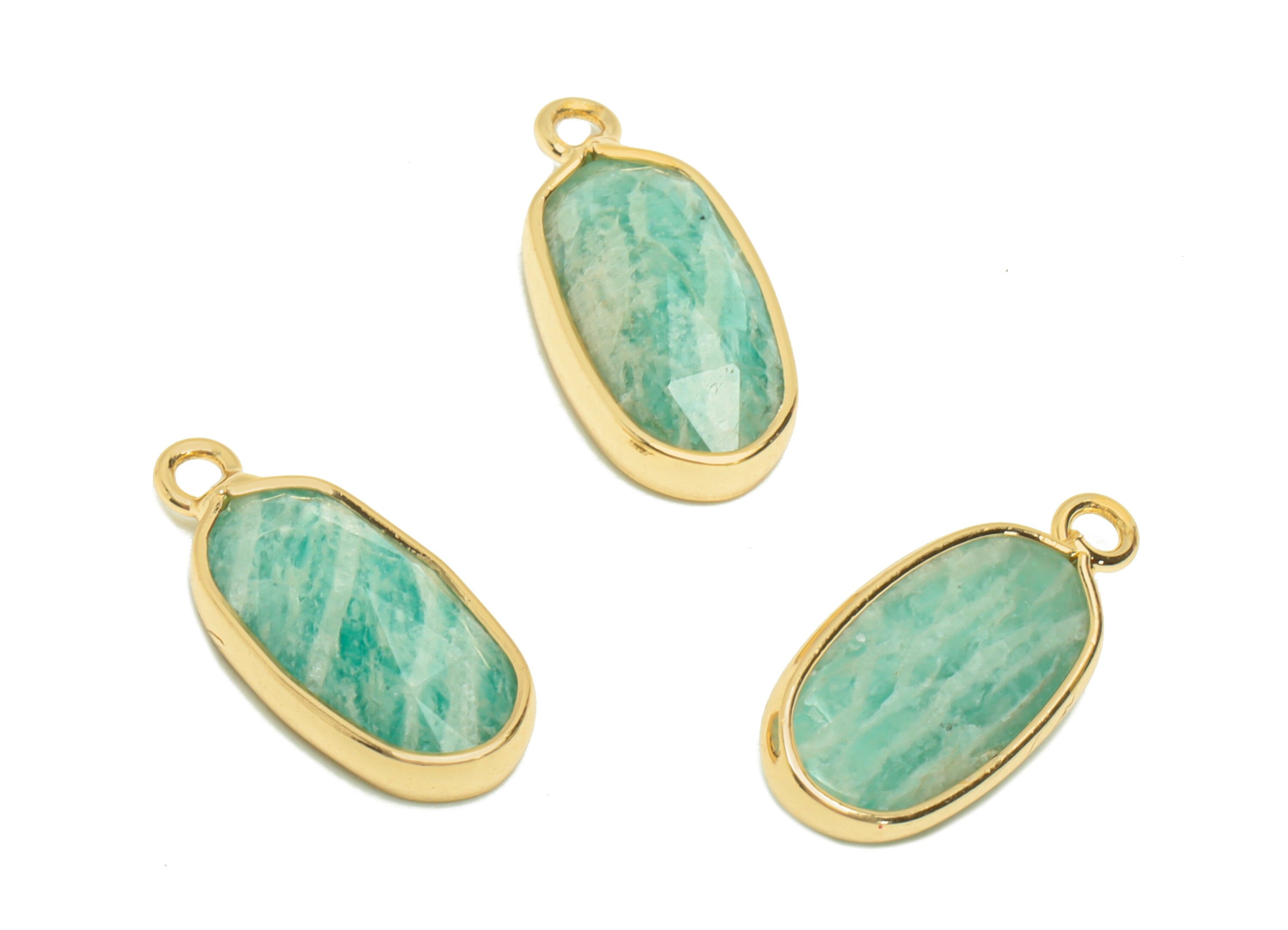 Brass Oval Stone Charm - Dalmatian stone Natural Stone Charms - Gold Tone Plated Brass - Jewelry Supplies - 17.93x8.25x4.25mm- NS1912 - DOMEDBAZAAR