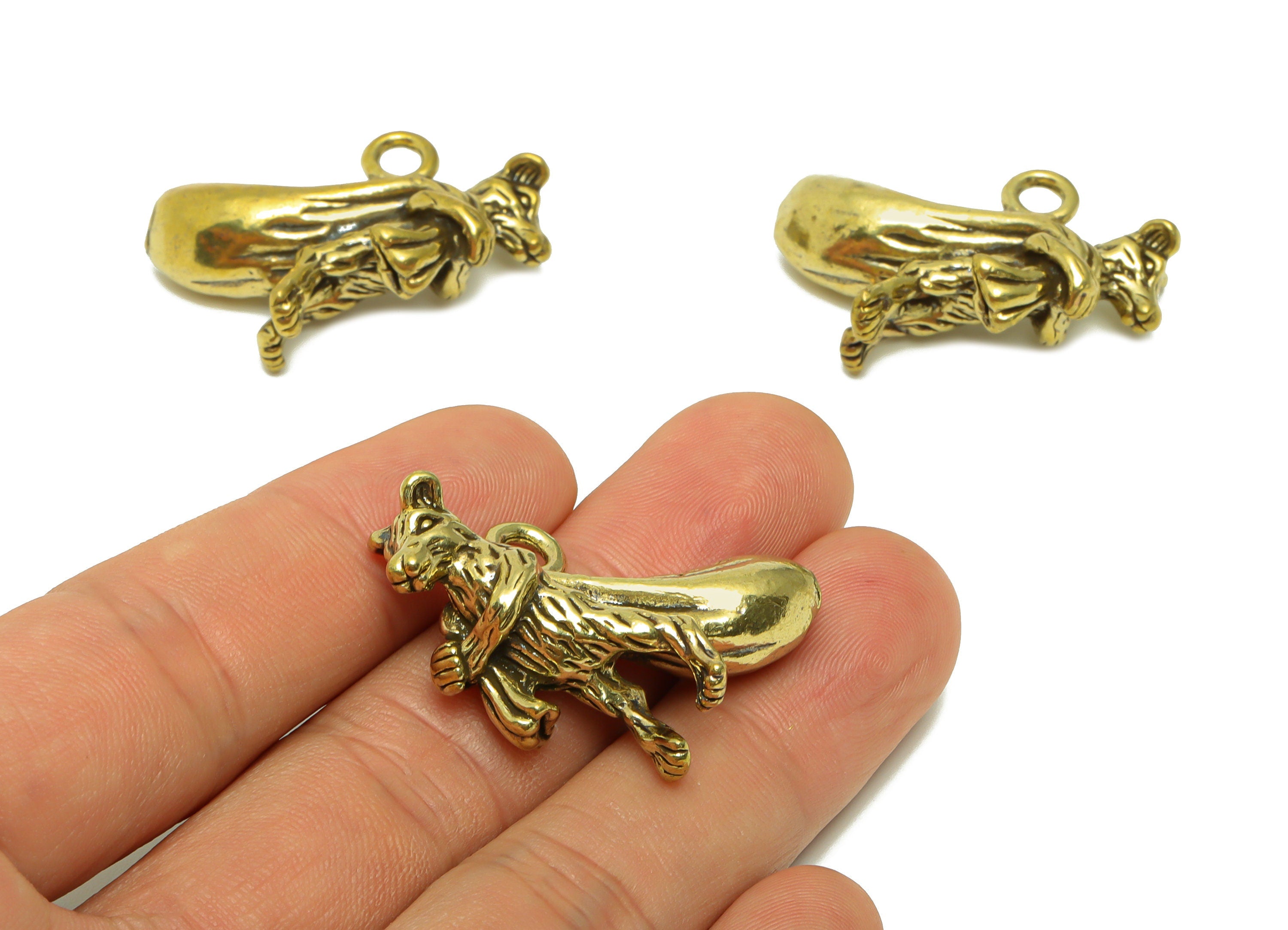 Brass Weasel Charm - Raw Brass Weasel Earring Charms - Antique Looking Pendant - Figure Weasel - For necklace - 36.39x23.93x9.88mm - PP8740 - DOMEDBAZAAR
