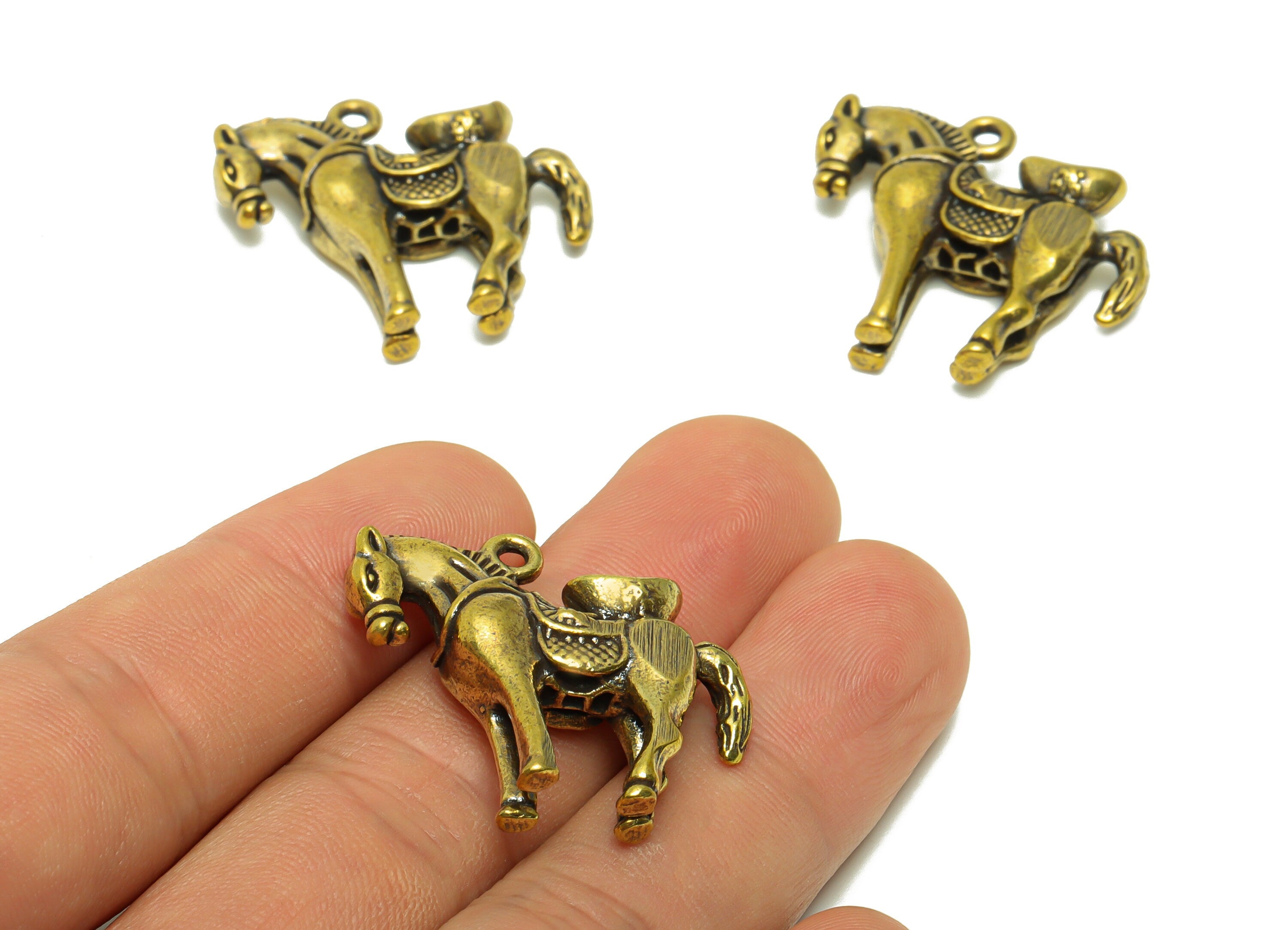 Brass Horse Charm - Raw Brass Horse Earring Charms - Antique Looking Pendant - Money Horse Figure - For Necklace - 31x24.77x8.17mm - PP8780 - DOMEDBAZAAR