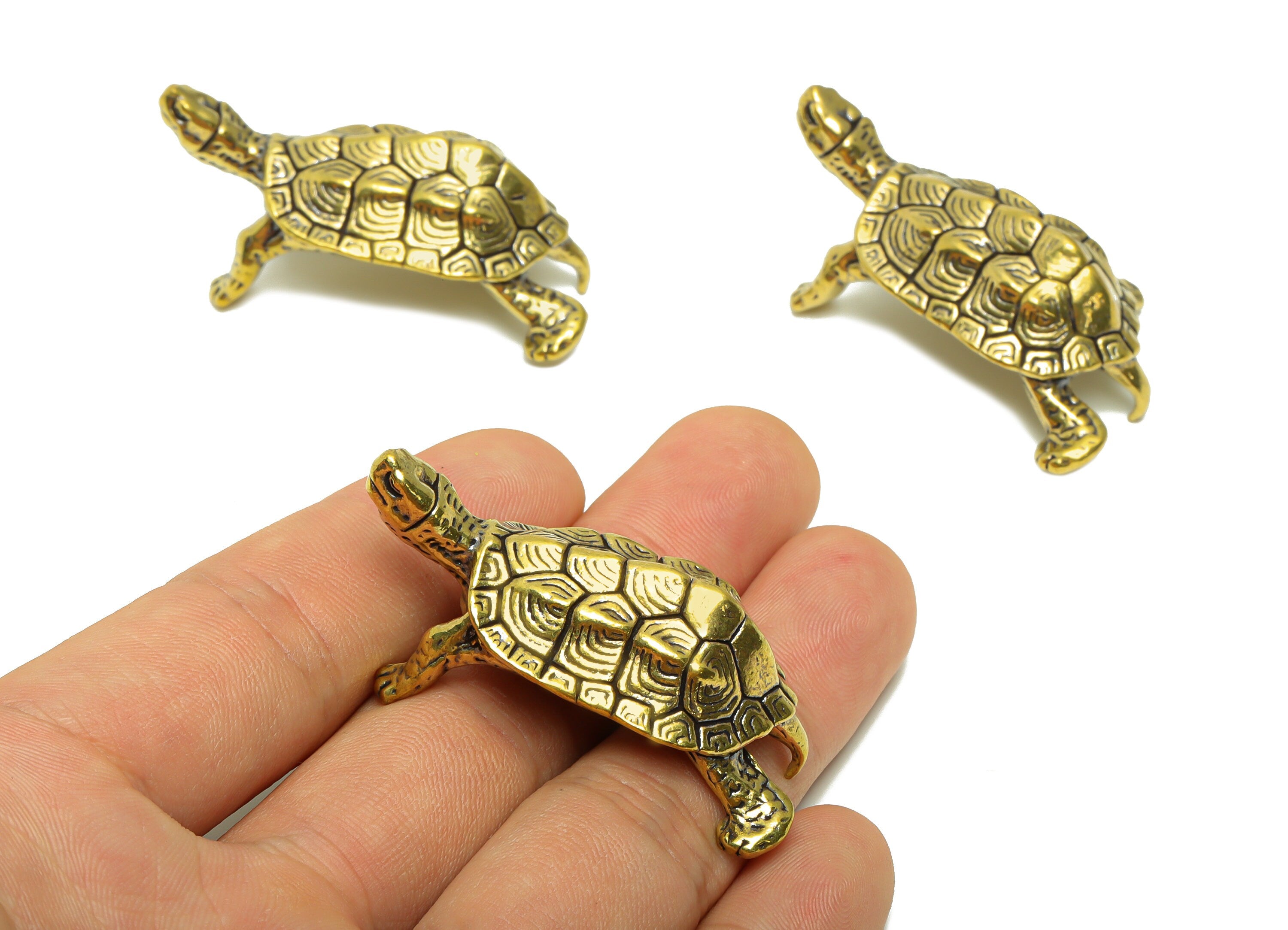 Brass Turtle Charm - Raw Brass Turtle Earring Charms - Antique Looking Pendant - Turtle Figure - Pattern Turtle - 50.08x30.75x13mm - PP8744 - DOMEDBAZAAR