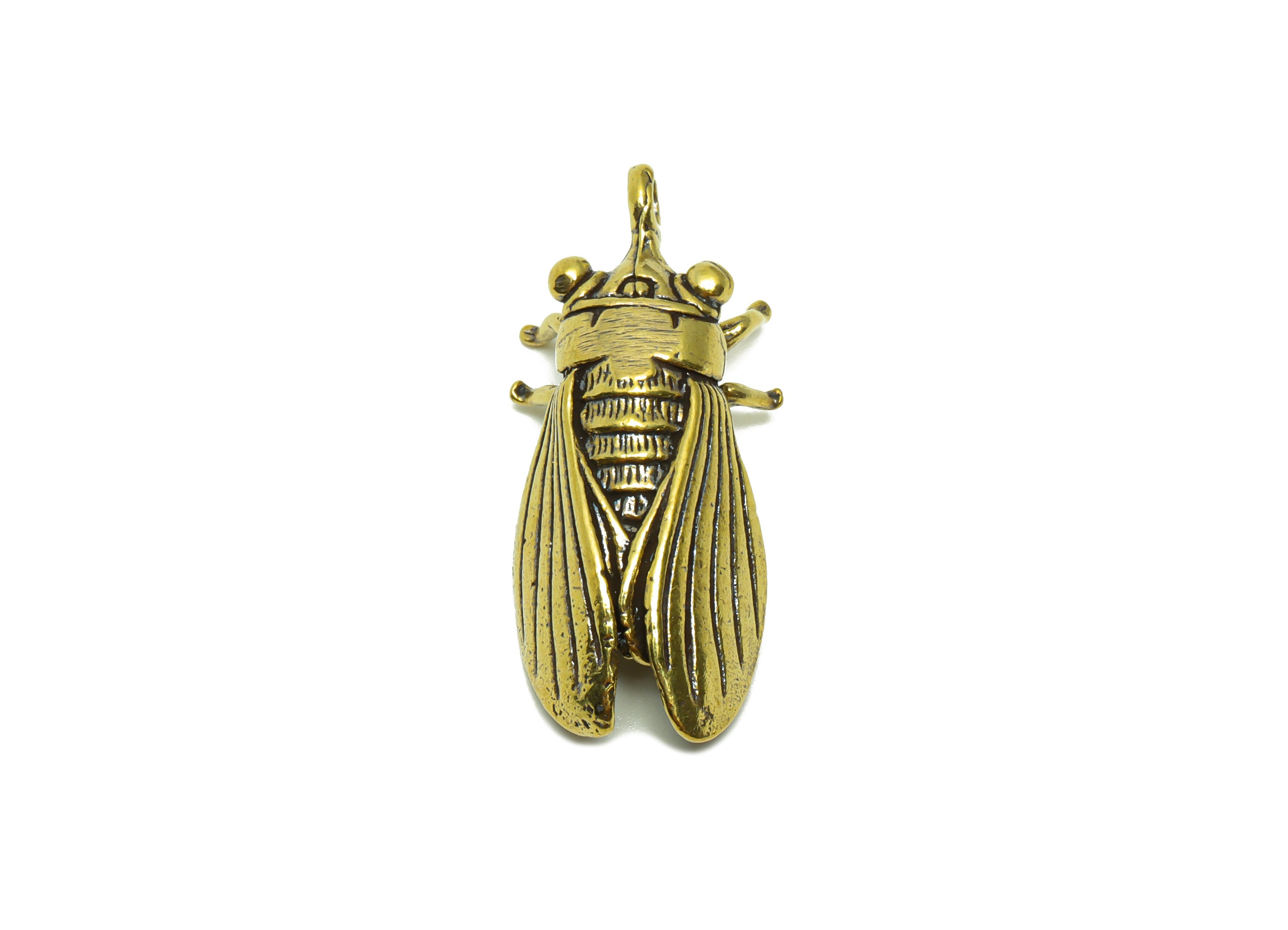 Brass Cicada Charm - Raw Brass Vintage Style Earring Charms - Antique Looking Pendant - Cicada Figure - 37.37x 15.93x 9.67mm - PP8775 - DOMEDBAZAAR