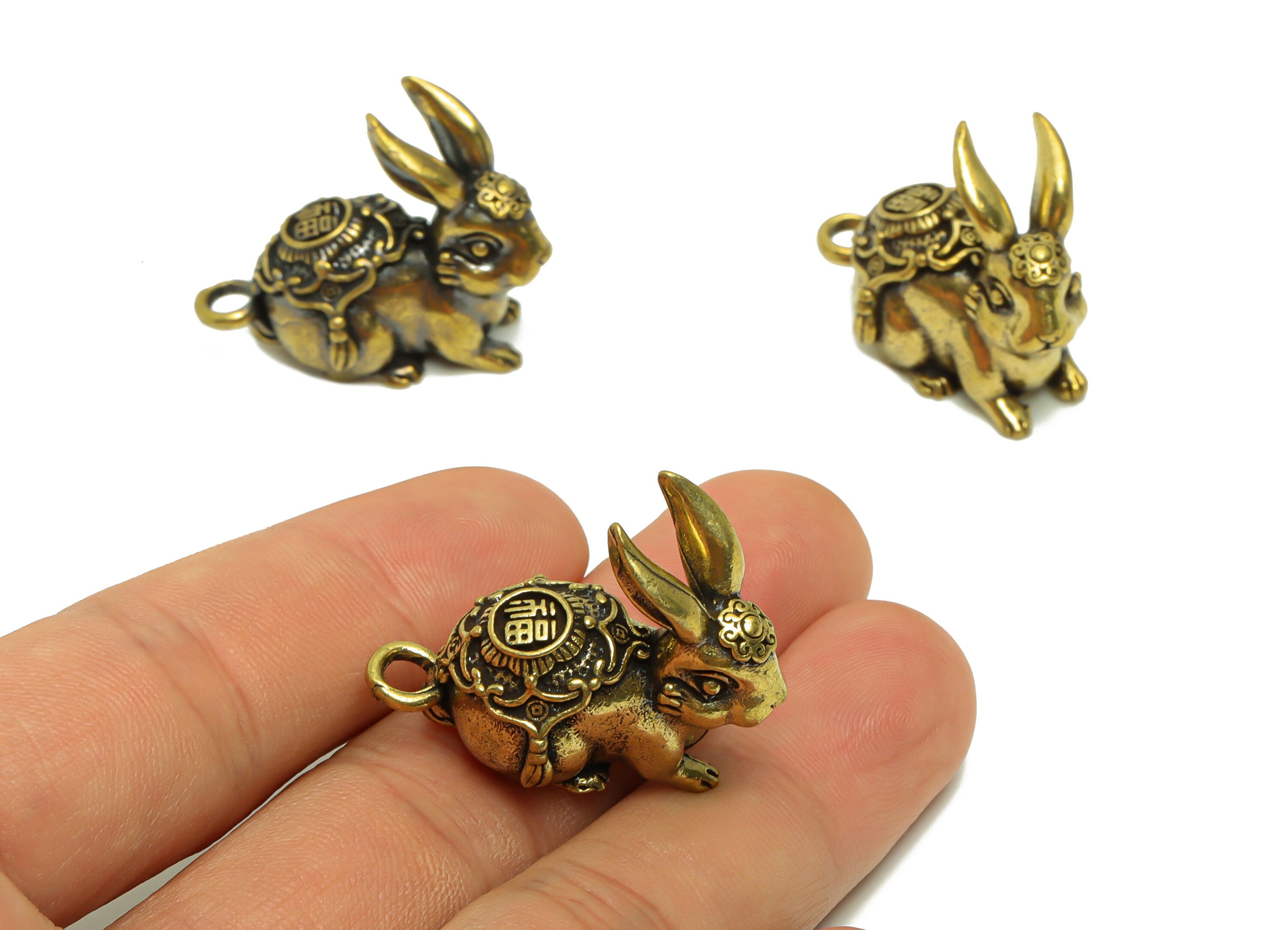 Brass Rabbit Charm - Raw Brass Rabbit Earring Charms - Antique Looking Pendant - Rabbit Figure - Pattern Rabbit - 31.61x27x17.47mm - PP8714 - DOMEDBAZAAR