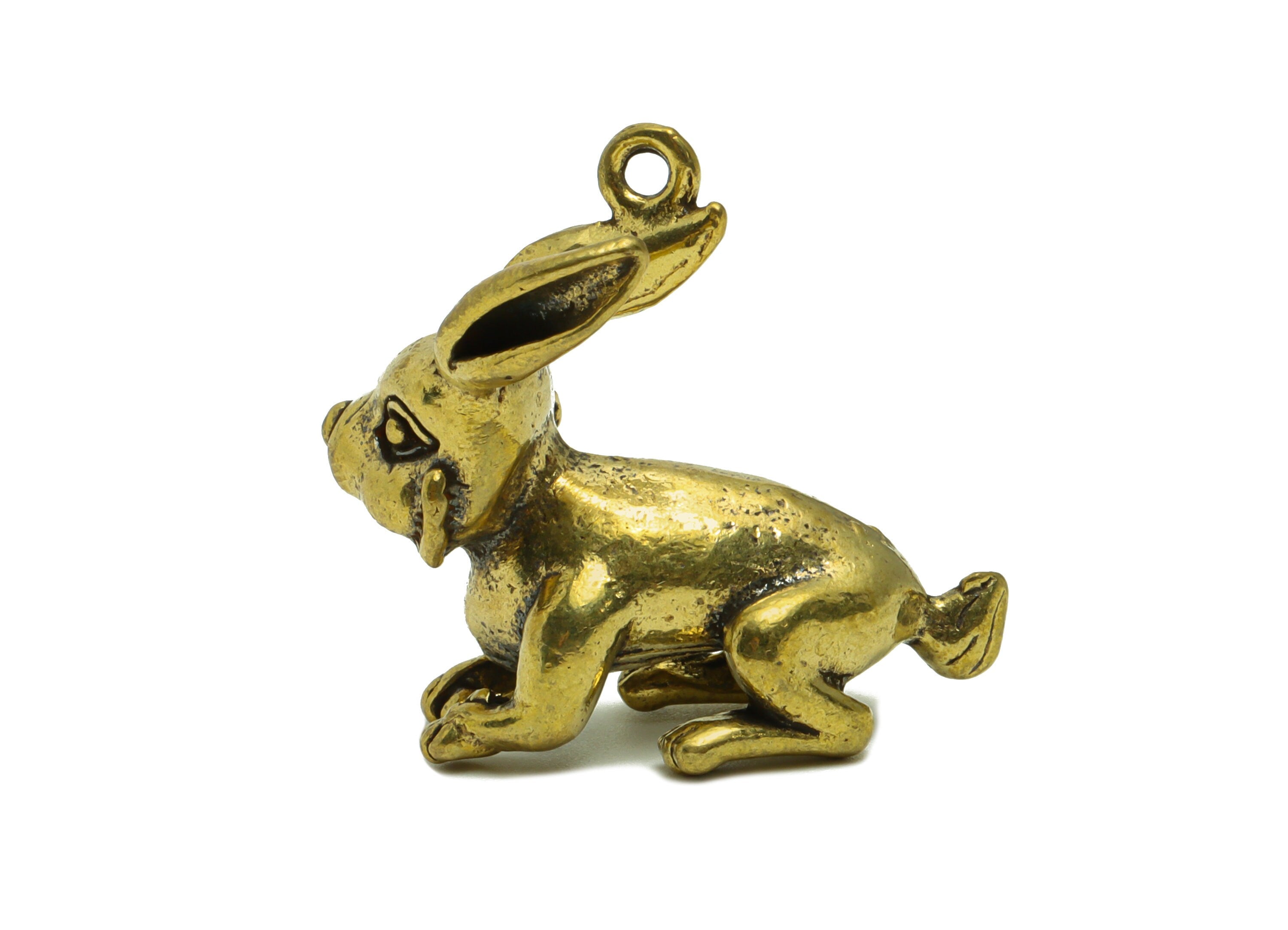 Brass Rabbit Charm - Raw Brass Rabbit Earring Charms - Antique Looking Pendant - Rabbit Figure - Vintage Style - 31.05x28.31x11mm - PP8736 - DOMEDBAZAAR