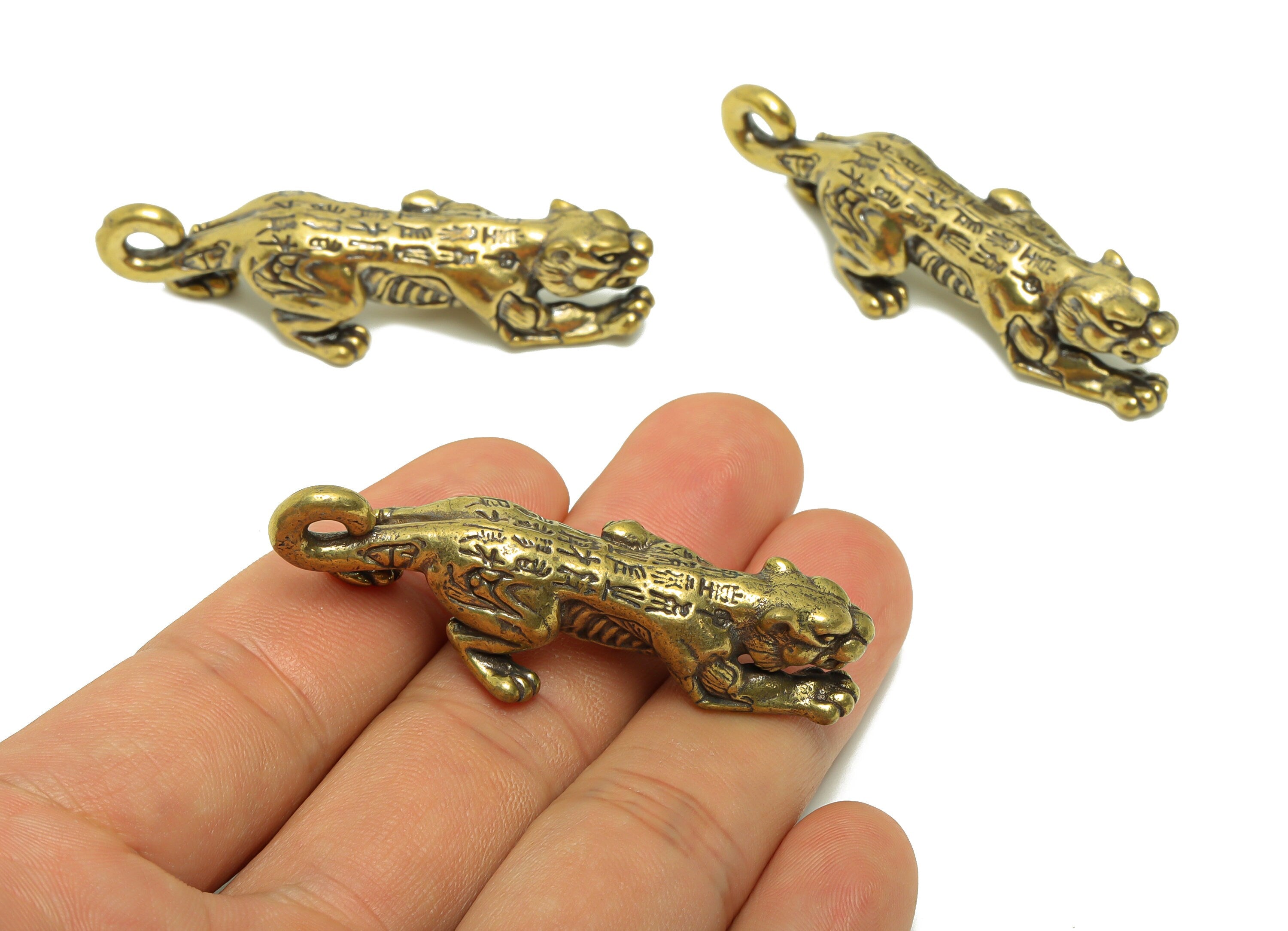 Brass Tiger Charm - Raw Brass Tiger Earring Charms - Antique Looking Pendant - Word Tiger Figure - 56.41x12.6x12.92mm - PP8755 - DOMEDBAZAAR
