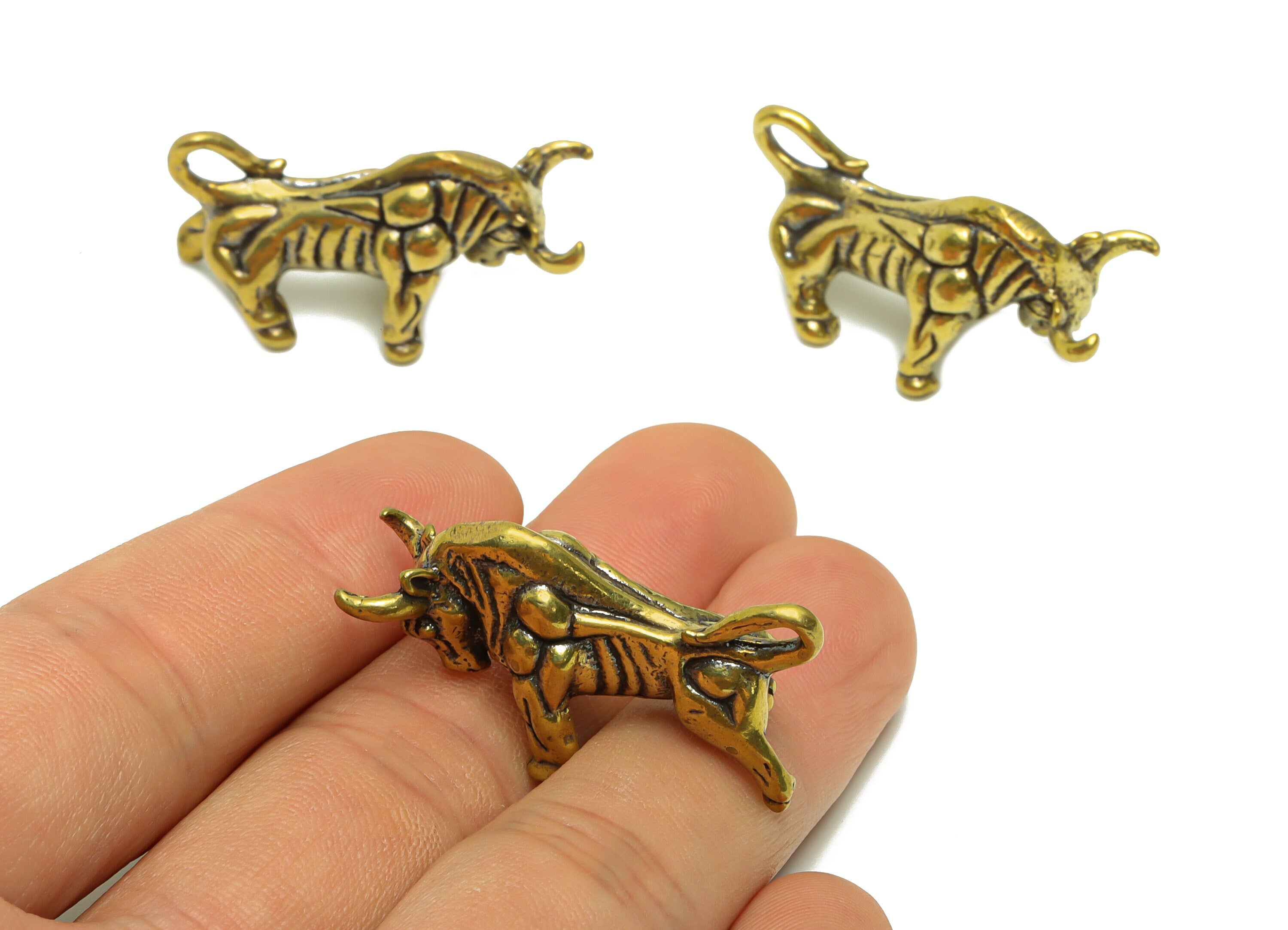 Brass Bullfight Charm - Raw Brass Bullfight Earring Charms - Antique Looking Pendant - Bull Figure - Vintage Style - 34x18x14mm - PP8732 - DOMEDBAZAAR