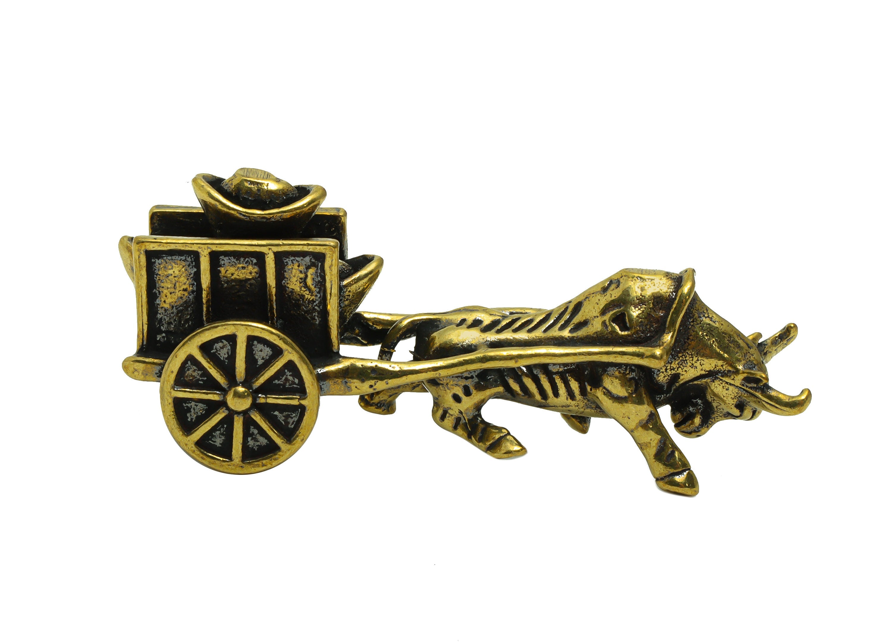 Brass Bullfight Charm - Raw Brass Vintage Style Earring Charms - Antique Looking Pendant - Bullock Wagon Figure - 55x21x24mm - PP8752 - DOMEDBAZAAR