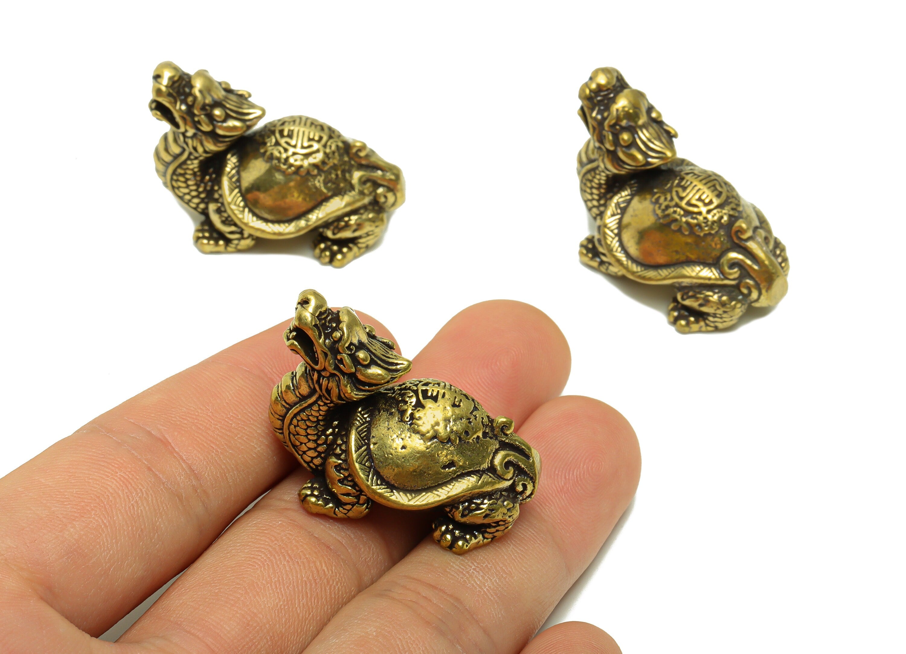 Brass Dragon Turtle Charm - Raw Brass Dragon Turtle Earring Charms - Antique Looking Pendant - Dragon Pattern Figure - 37.15x22x20mm- PP8751 - DOMEDBAZAAR