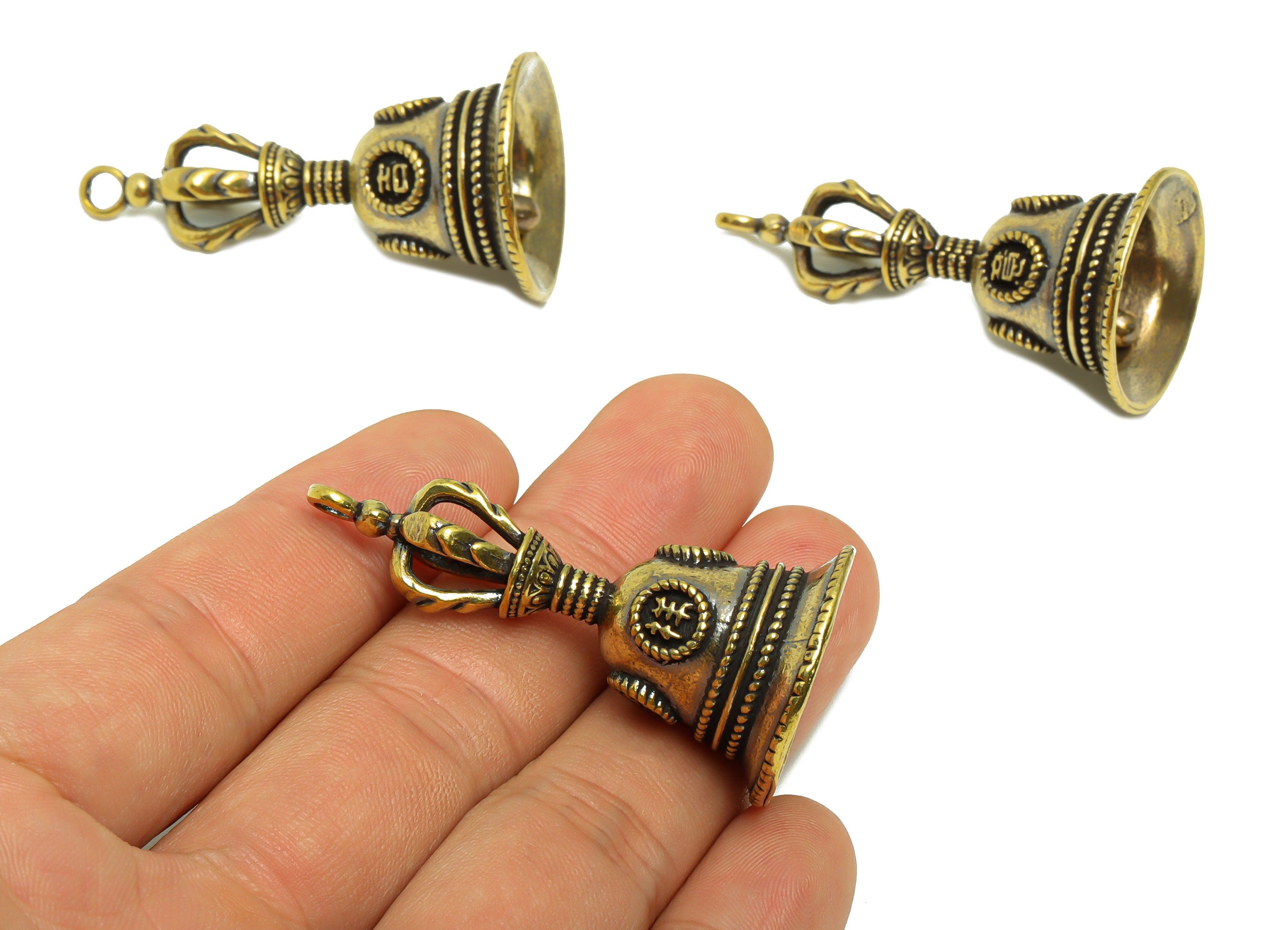 Brass Bell Charm - Raw Brass Ring the Bell Earring Charms - Bell Figure - Antique Looking Pendant - Vintage Style Bell - 48x25x25mm- PP8783 - DOMEDBAZAAR