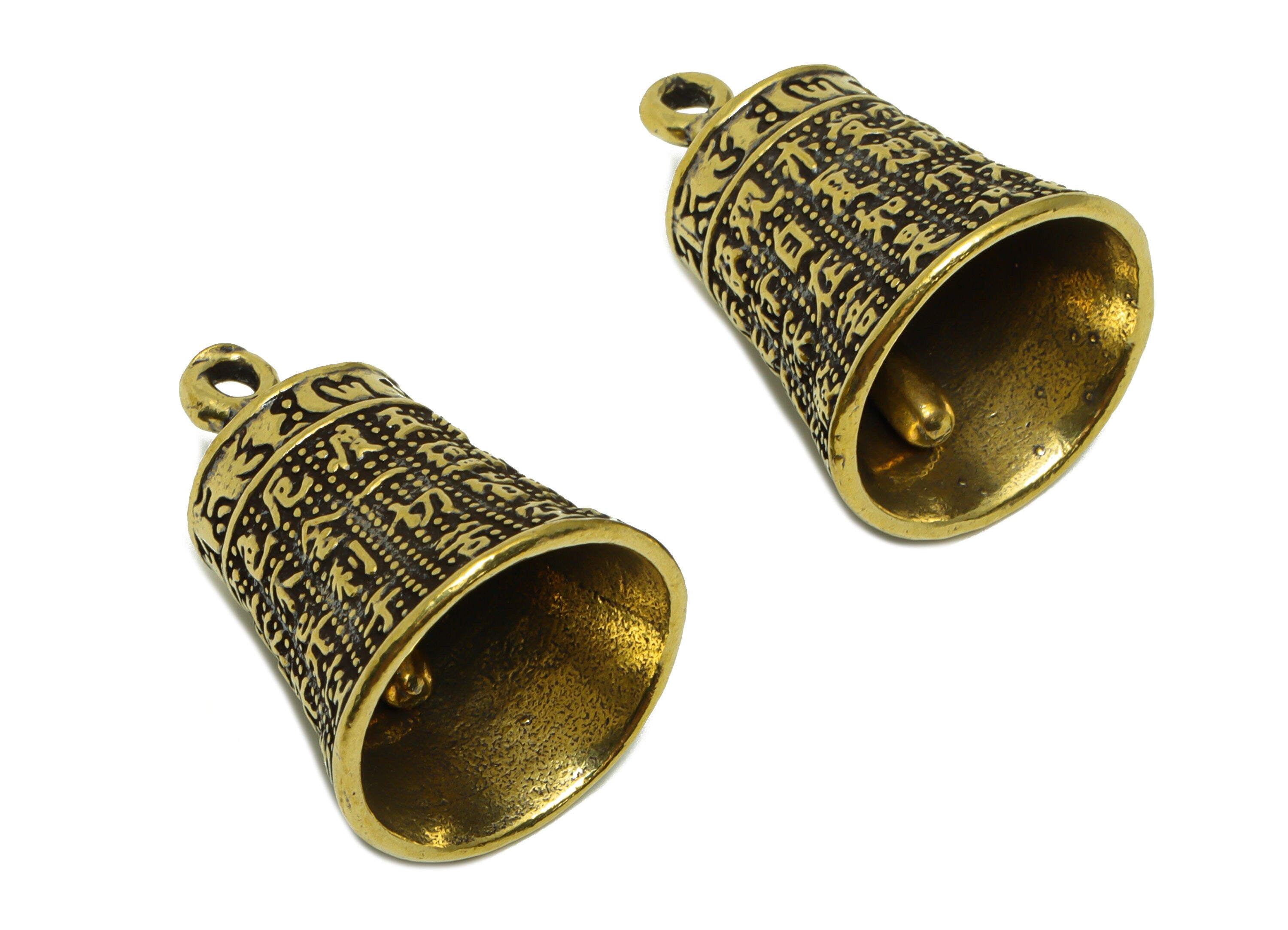 Brass Bell Charm - Raw Brass Ring the Bell Earring Charms - Textured Bell Figure - Antique Looking Pendant - Bell Pendant- 35x25x24mm-PP8766 - DOMEDBAZAAR