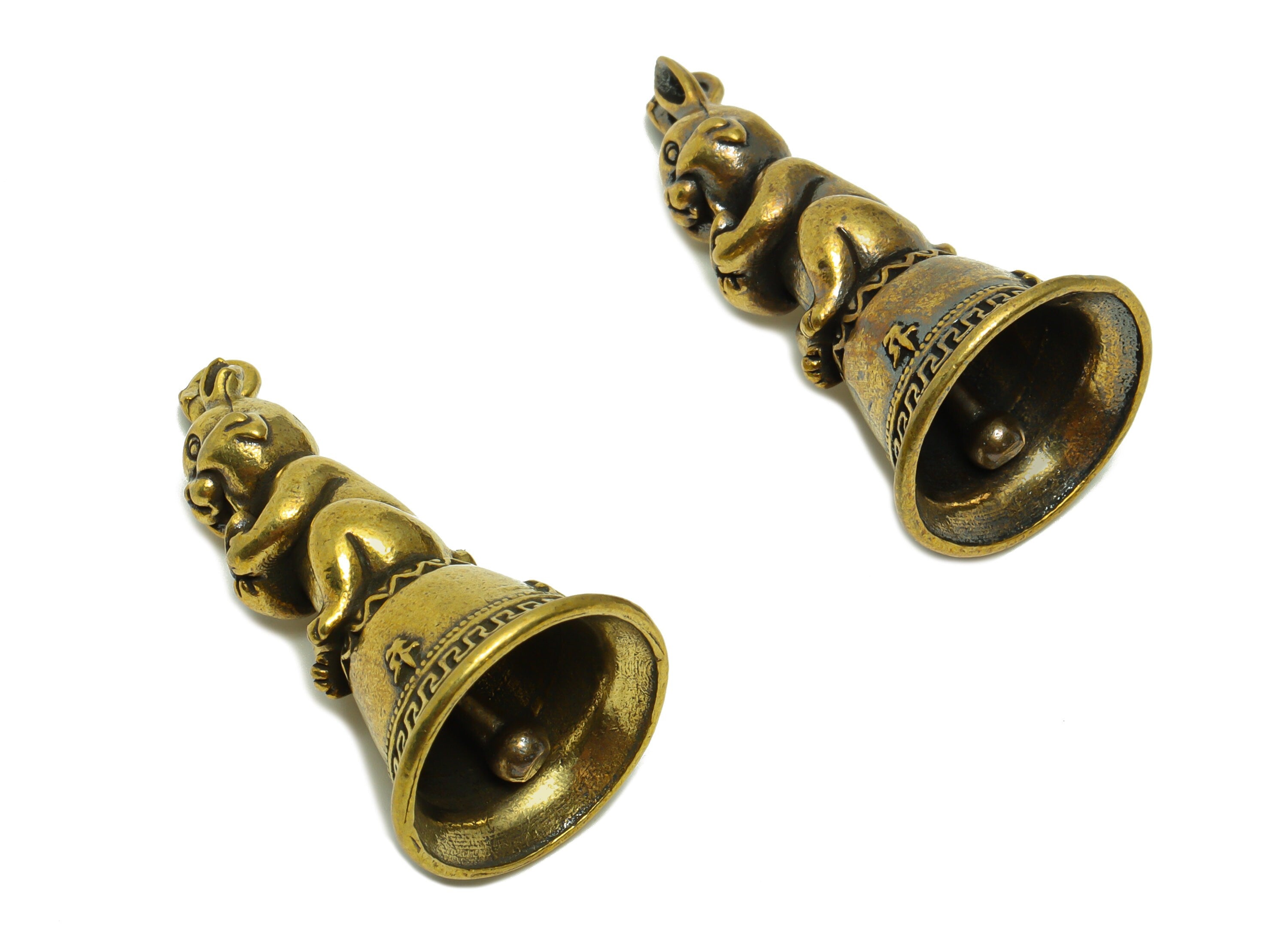 Brass Bell Charm - Raw Brass Rabbit Bell Earring Charms - Dragon Bell Figure - Antique Looking Pendant - Bell Pendant- 39.62x19x19mm-PP8757 - DOMEDBAZAAR