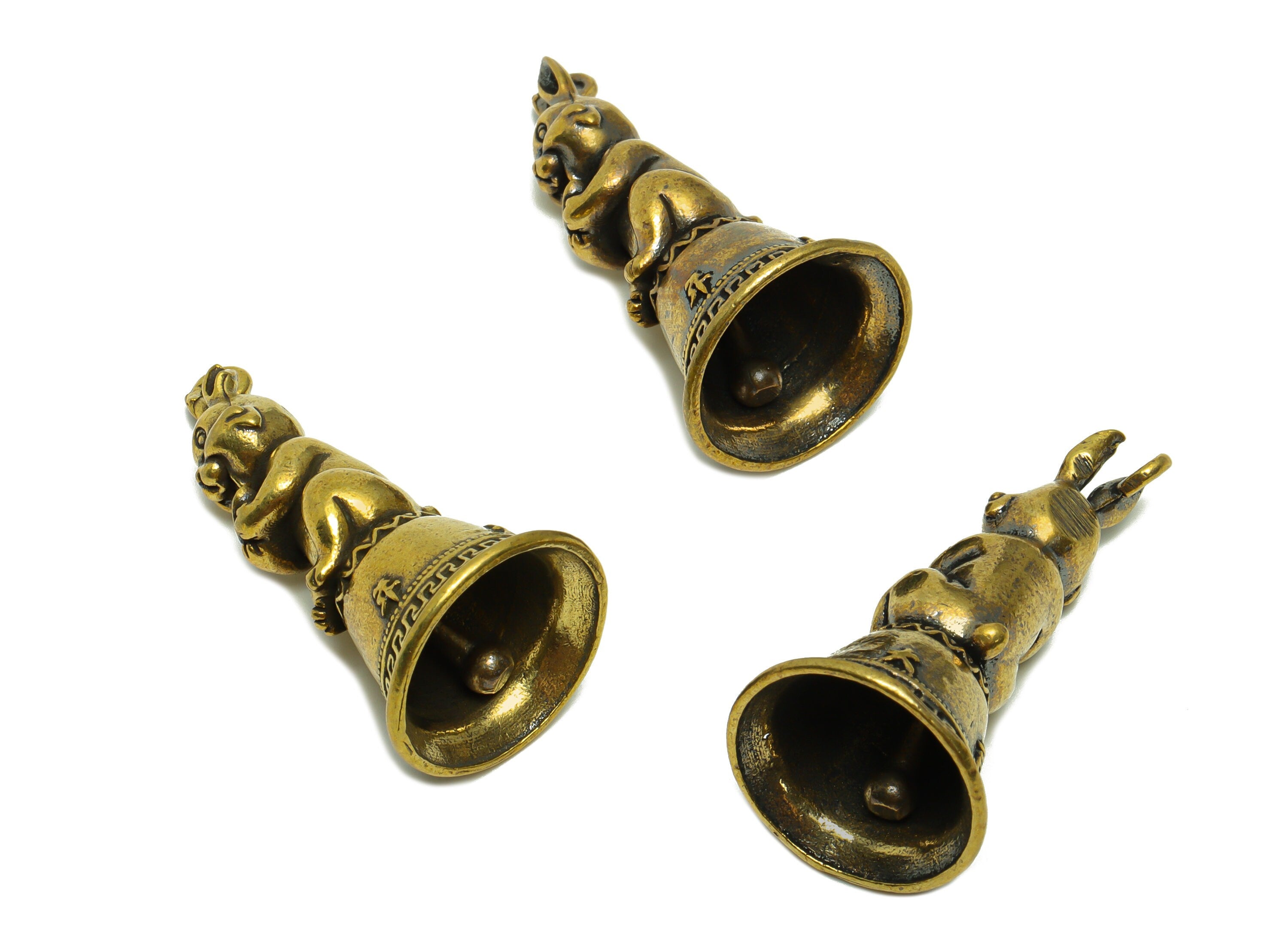 Brass Bell Charm - Raw Brass Rabbit Bell Earring Charms - Dragon Bell Figure - Antique Looking Pendant - Bell Pendant- 39.62x19x19mm-PP8757 - DOMEDBAZAAR