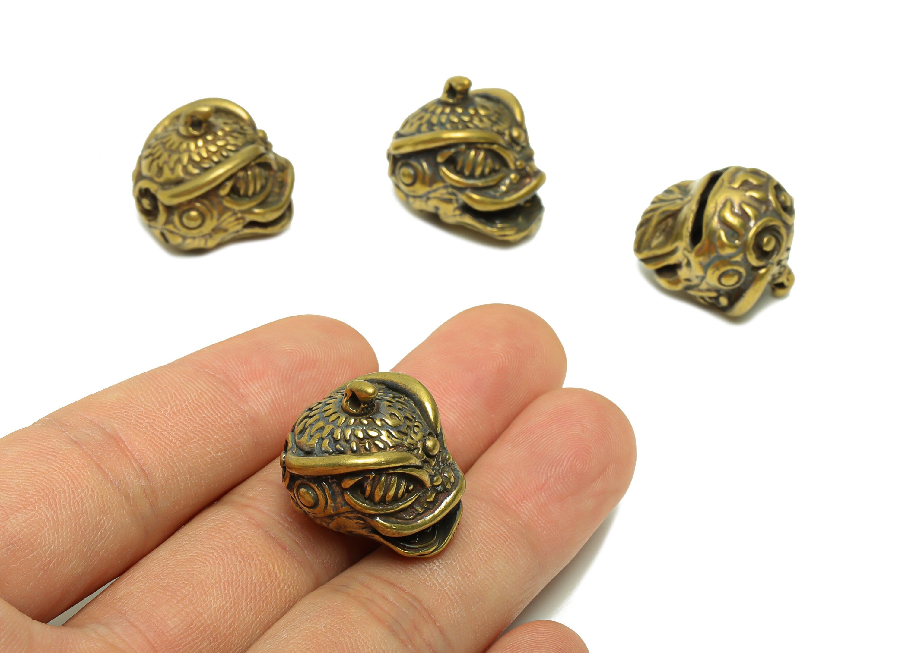 Brass Bell Charm - Raw Brass Kirin Bell Earring Charms - Dragon Bell Figure - Antique Looking Pendant - Bell Pendant- 21.15x21x20mm-PP8726 - DOMEDBAZAAR