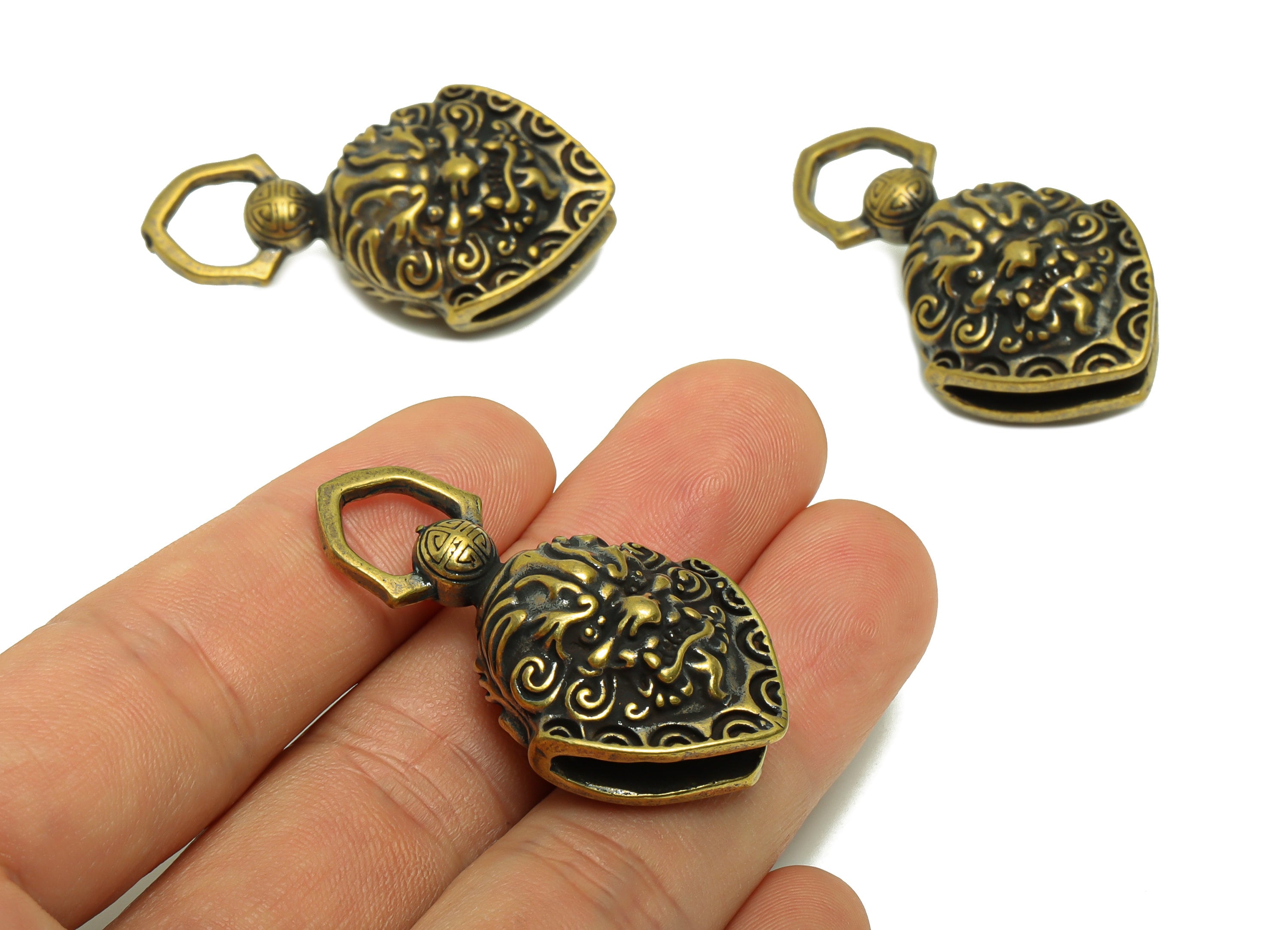 Brass Bell Charm - Raw Brass Dragon Bell Earring Charms -Dragon Bell Figure - Antique Looking Pendant - Bell Pendant- 43.79x24x16mm-PP8765 - DOMEDBAZAAR