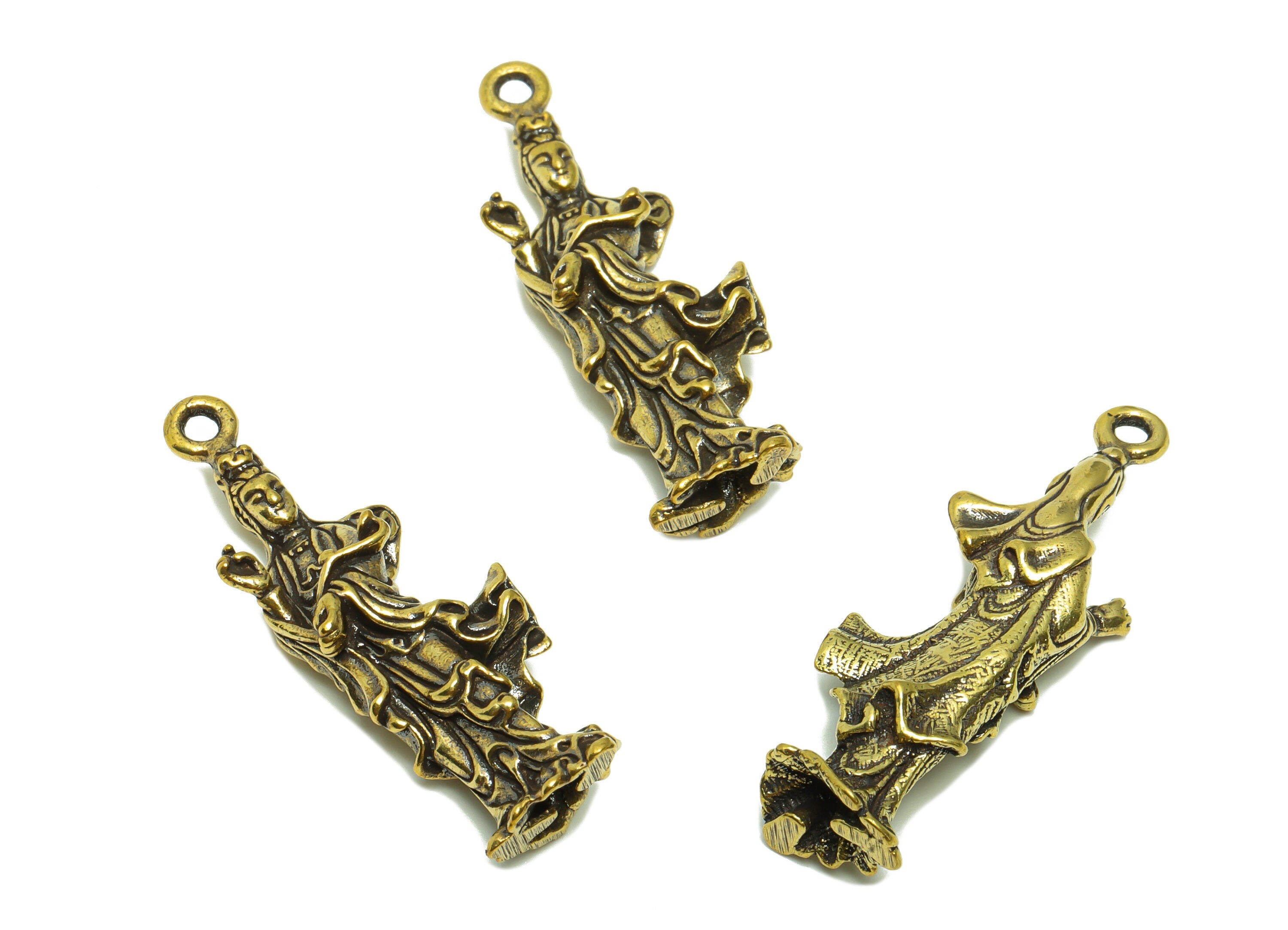 Brass Person Charm - Raw Brass Buddha Earring Charms - Buddha Figure - Antique Looking Pendant - Woman Pendant - 41.55x13.86x8mm-PP8707 - DOMEDBAZAAR