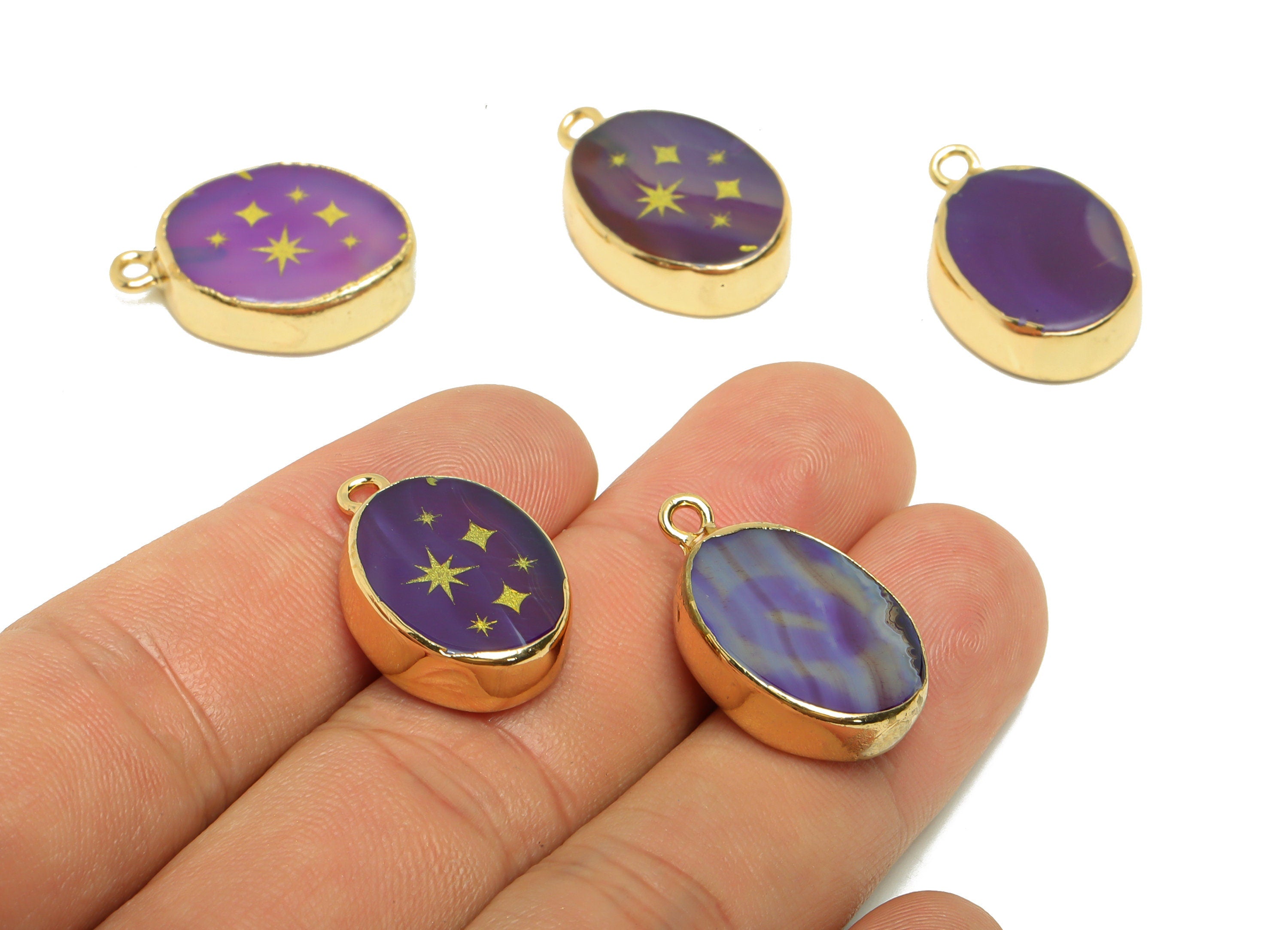 Purple Agate Star Charm - Star Purple Agate stone - North Star Natural Stone Charms - Gold Tone Plated - Jewelry Supplies -23x14x4mm- NS1913 - DOMEDBAZAAR