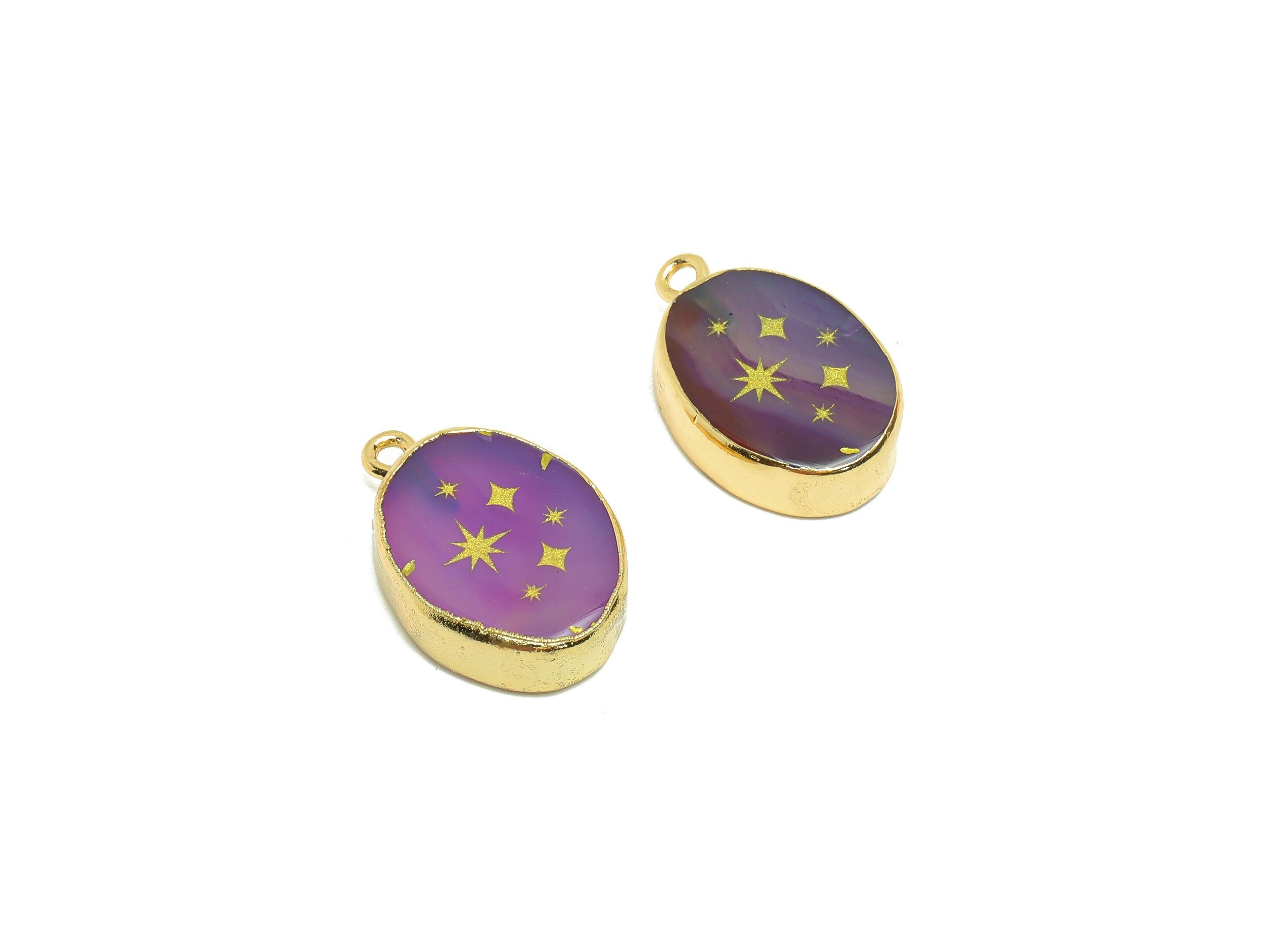 Purple Agate Star Charm - Star Purple Agate stone - North Star Natural Stone Charms - Gold Tone Plated - Jewelry Supplies -23x14x4mm- NS1913 - DOMEDBAZAAR