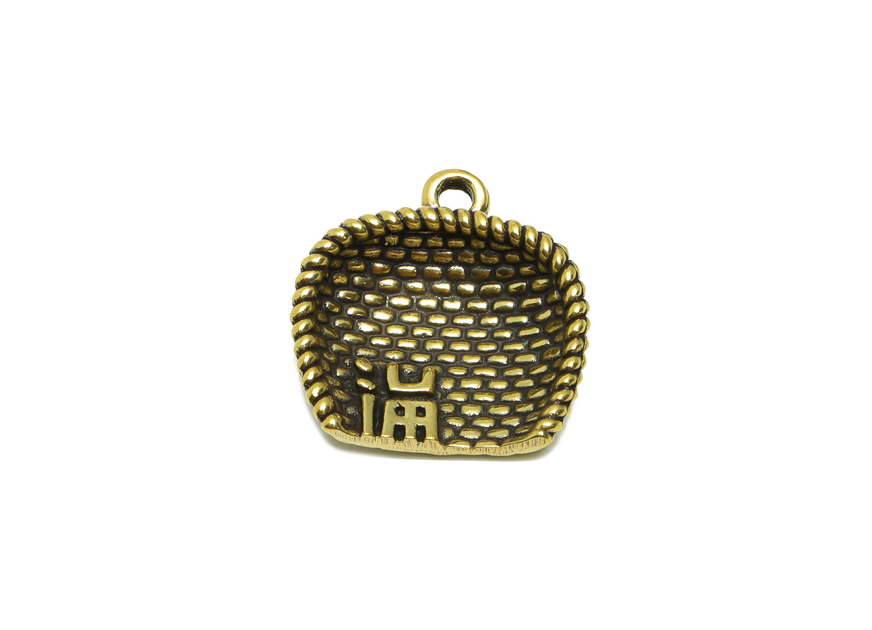 Brass Dustpan Charm - Raw Brass Dustpan Charms - Basket Figure - Antique Looking Pendant - Textured Basket Pendant - 28.42x26.71x7mm-PP8729 - DOMEDBAZAAR