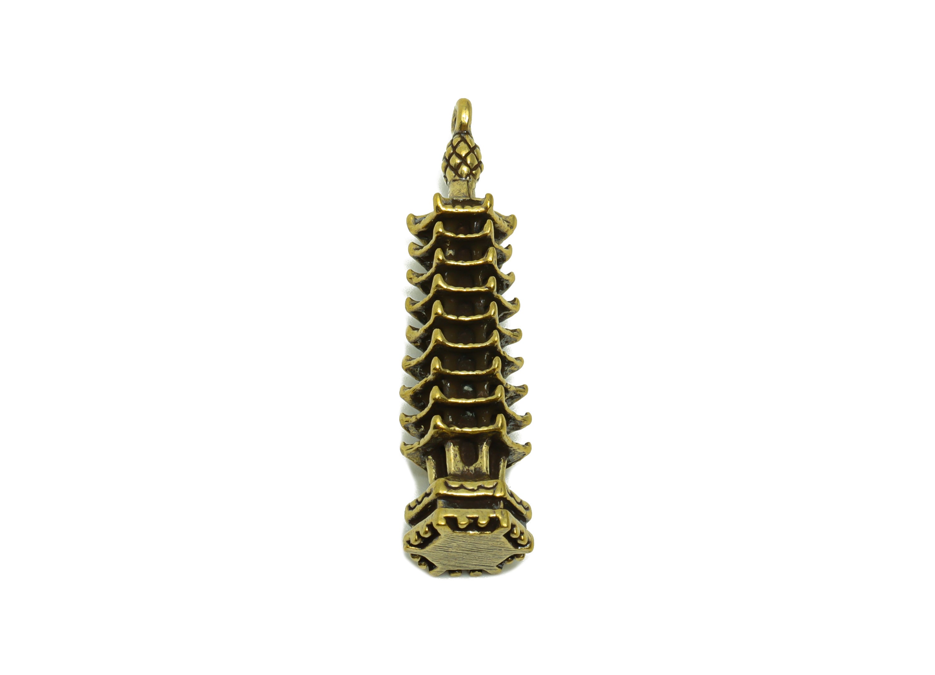 Brass Tower Charm - Raw Brass House Charms - Tower Figure - Antique Looking Pendant - Traditional Chinese Tower - 45x10x10.14mm-PP8737 - DOMEDBAZAAR