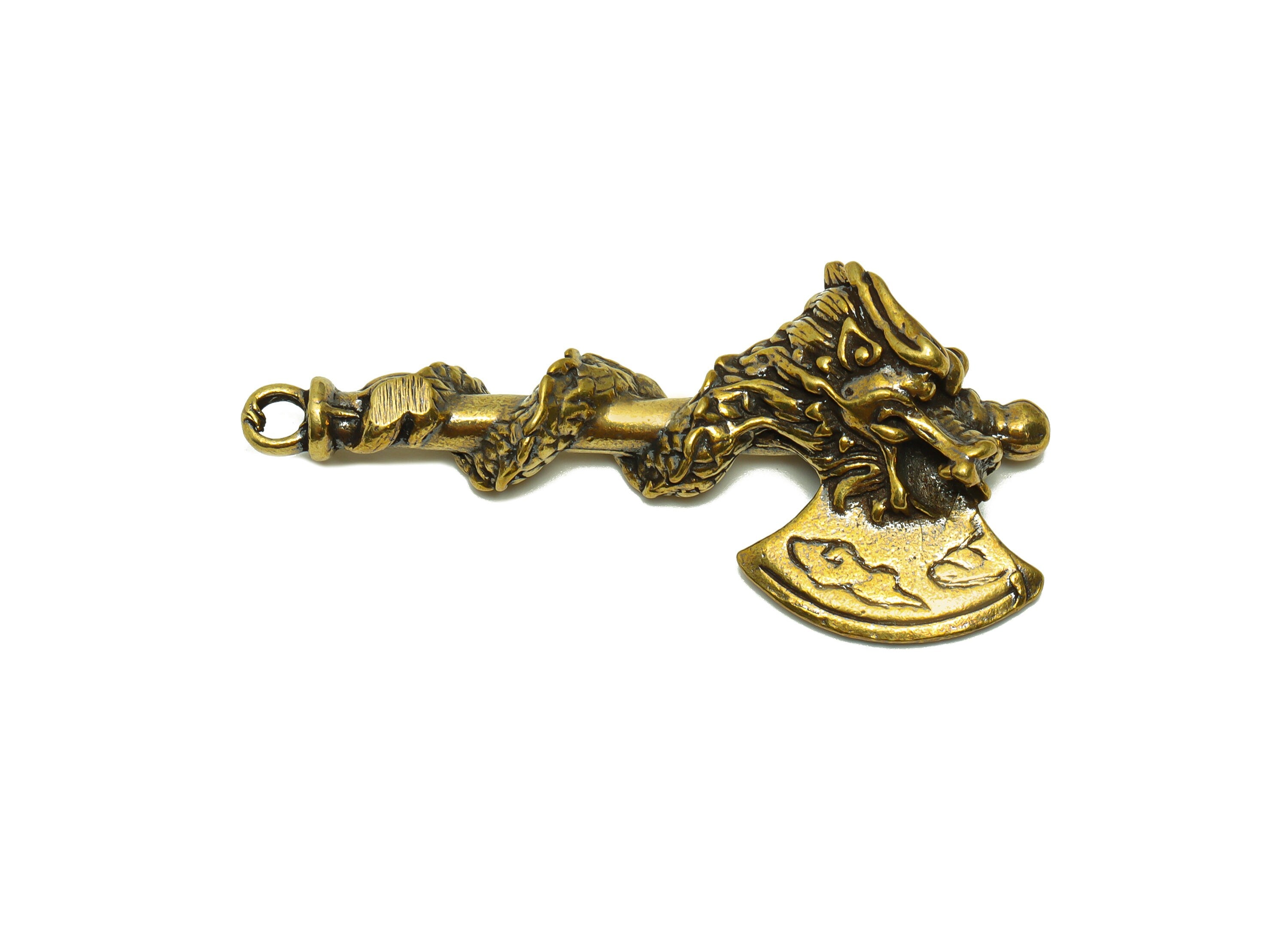 Brass Hatchet Charm - Raw Brass Dragon Hatchet Charms - Dragon Hatchet Figure - Antique Looking Pendant - Axe Pendant - 58x27x10mm-PP8743 - DOMEDBAZAAR