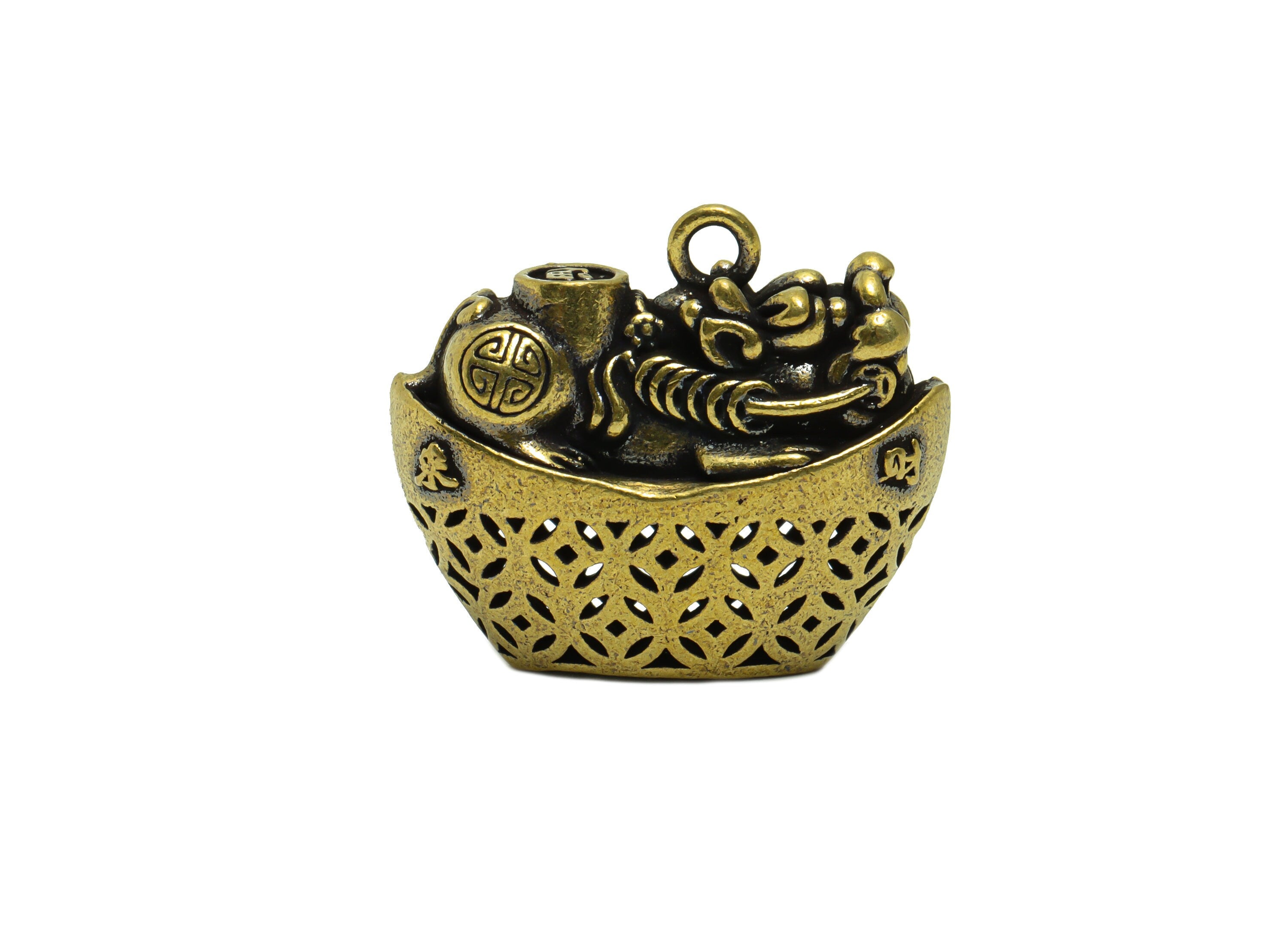 Brass Gold Ingot Charm - Raw Brass Money Charms - Dragon Money Figure - Antique Looking Pendant - Money Pendant - 25x30x14mm-PP8760 - DOMEDBAZAAR