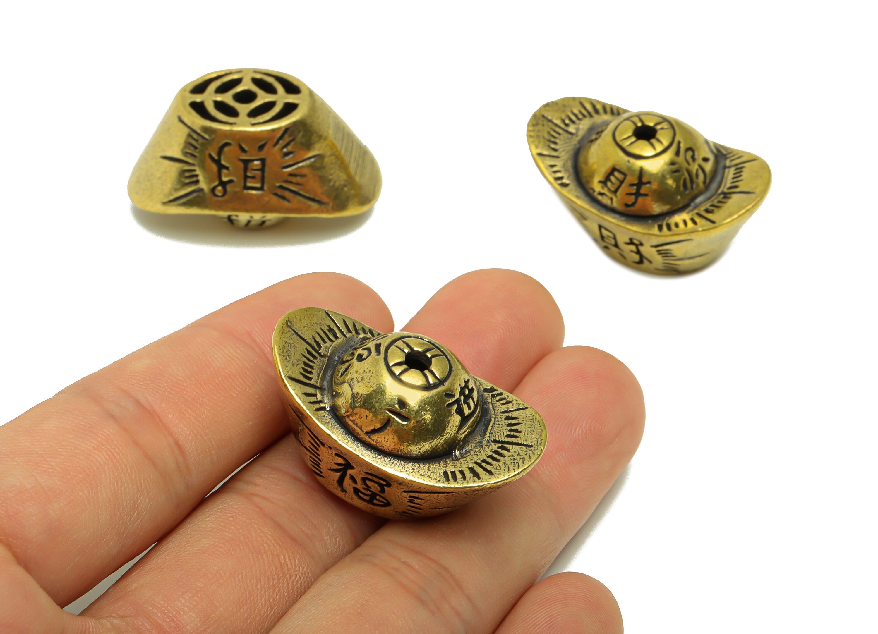 Brass Gold Ingot Charm - Raw Brass Money Charms - Word Money Figure - Antique Looking Pendant - Money Pendant - 34.06x20.1x19.26mm-PP8772 - DOMEDBAZAAR