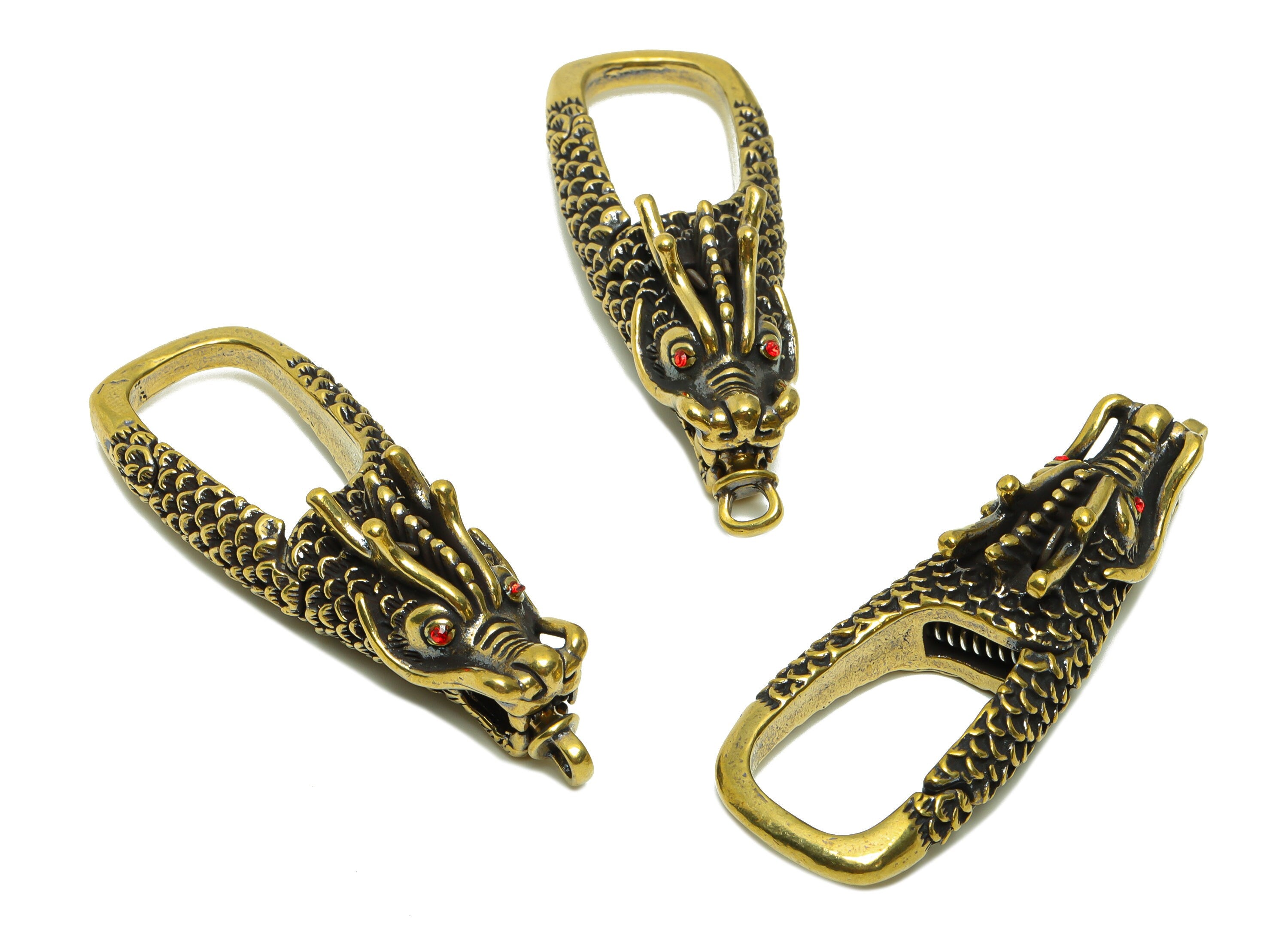 Brass Claw Clasps - Raw Brass Dragon Clasps - Keyring Clasp Figure - Antique Looking Clasp - Zircon Dragon Clasp - 65.82x23.8x17mm - PP8719 - DOMEDBAZAAR