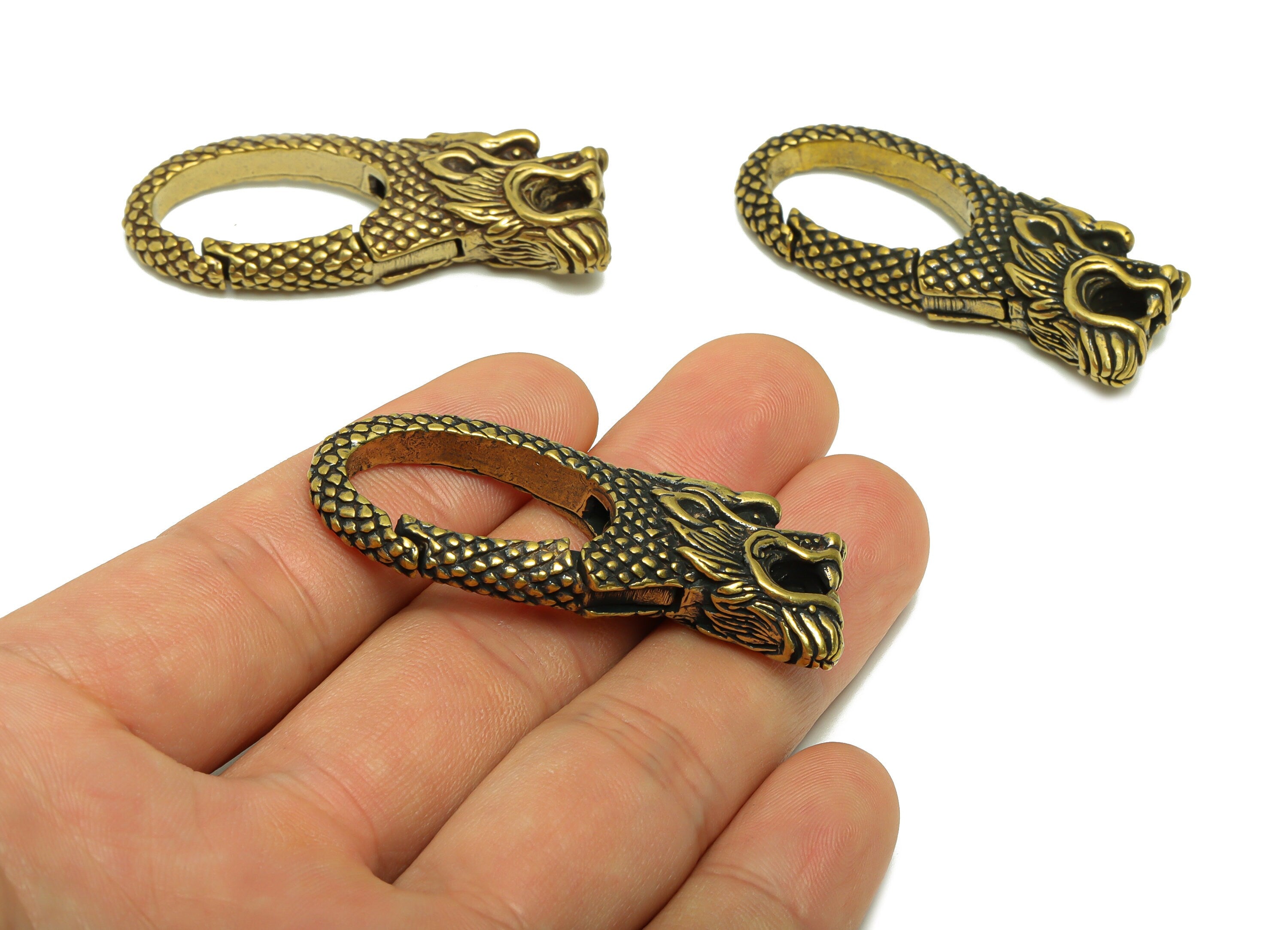 Brass Claw Clasps - Raw Brass Dragon Clasps - Keyring Clasp Figure - Antique Looking Clasp - Textured Dragon Clasp - 51.1x20.49x9mm - PP8708 - DOMEDBAZAAR
