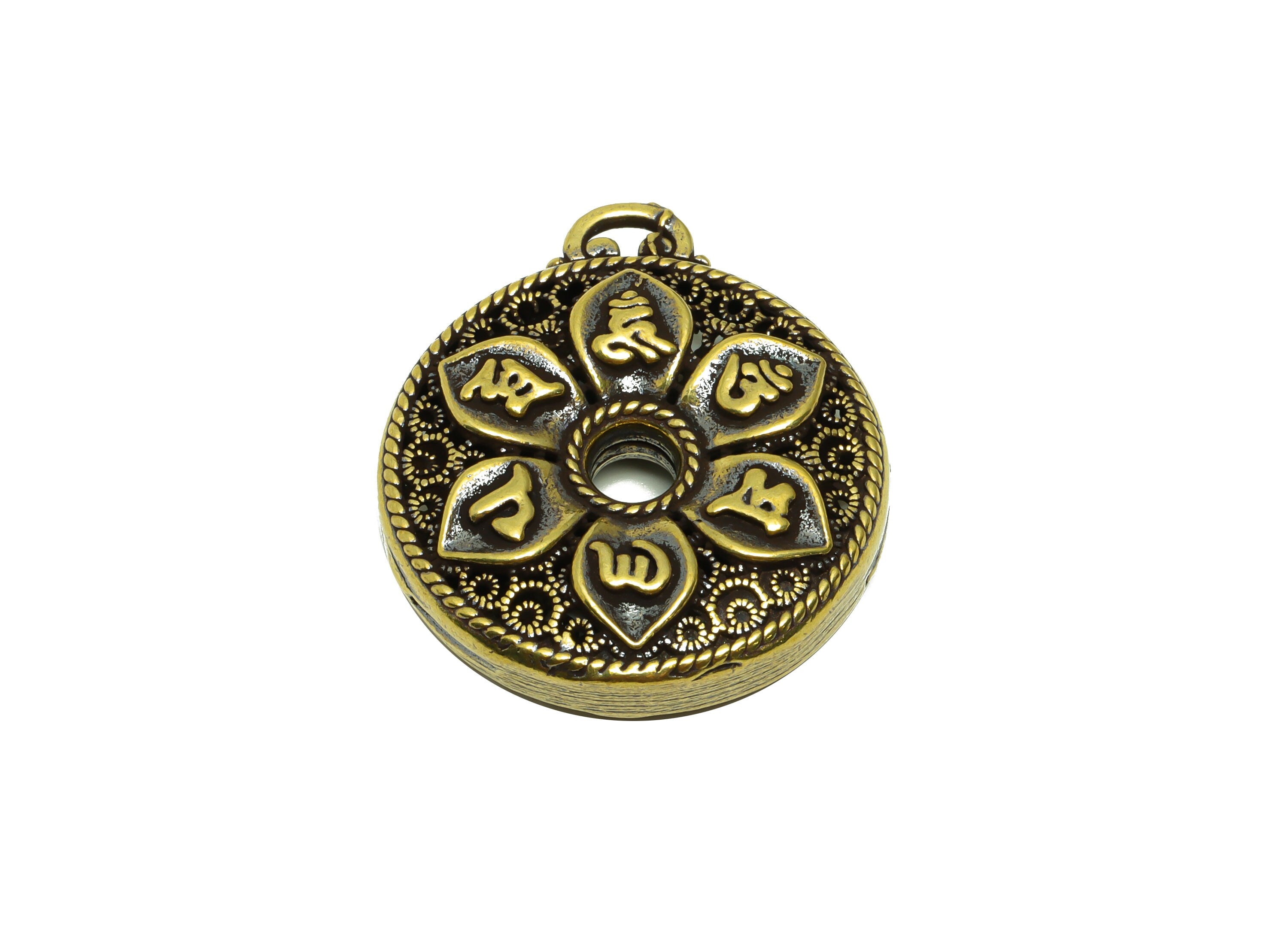 Brass Round Charm - Raw Brass Hollow Flower Earring Charm - Textured Figure - Antique Looking Pendant - Pattern Pendant - 35x31x8mm -PP8782 - DOMEDBAZAAR