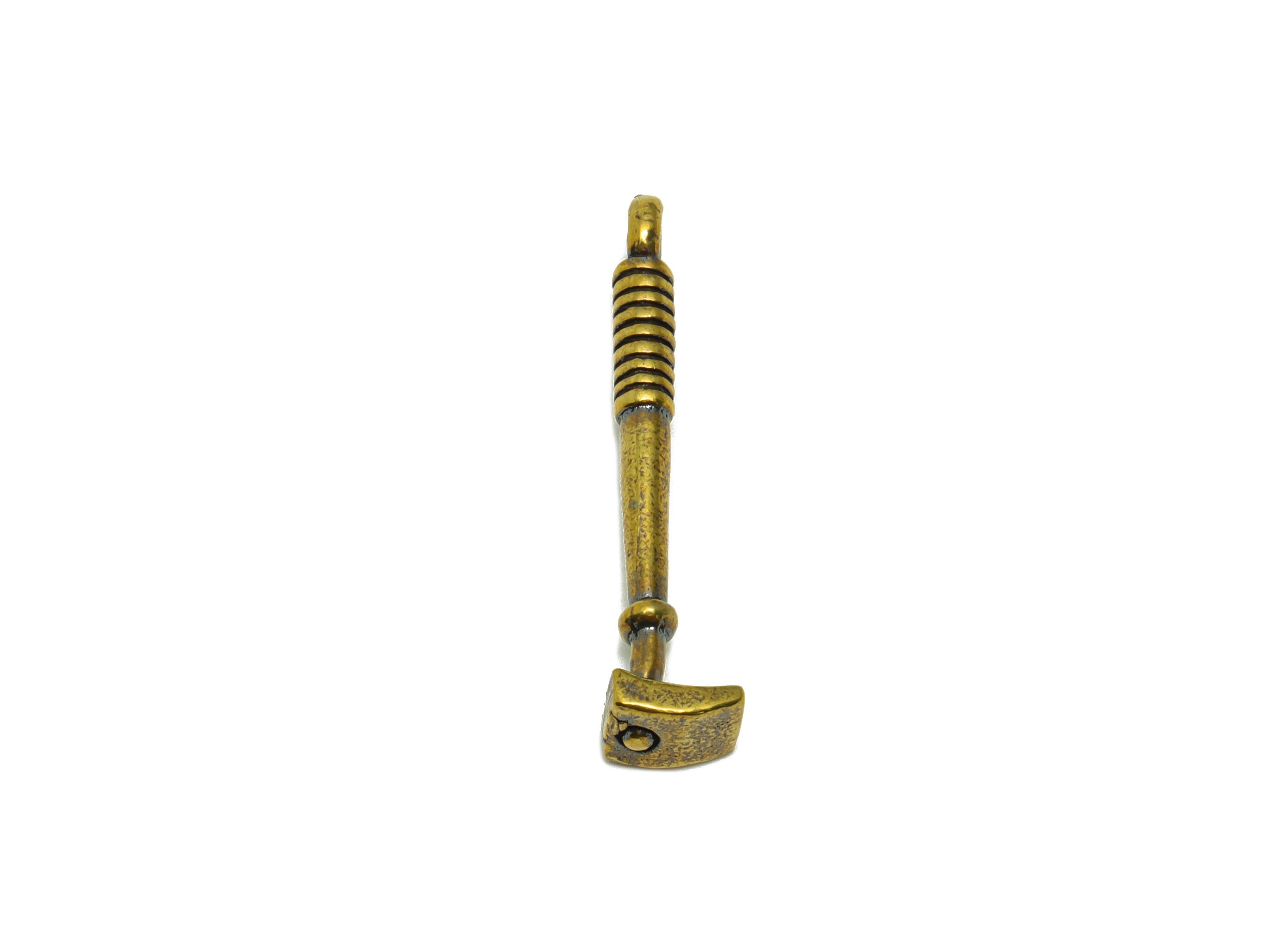 Brass Hoe Charms - Raw Brass Hoe Earring Charm - Mini Hoe Figure - Antique Looking Pendant - Tools Pendant - 33.34x7.24x6.23mm - PP8710 - DOMEDBAZAAR