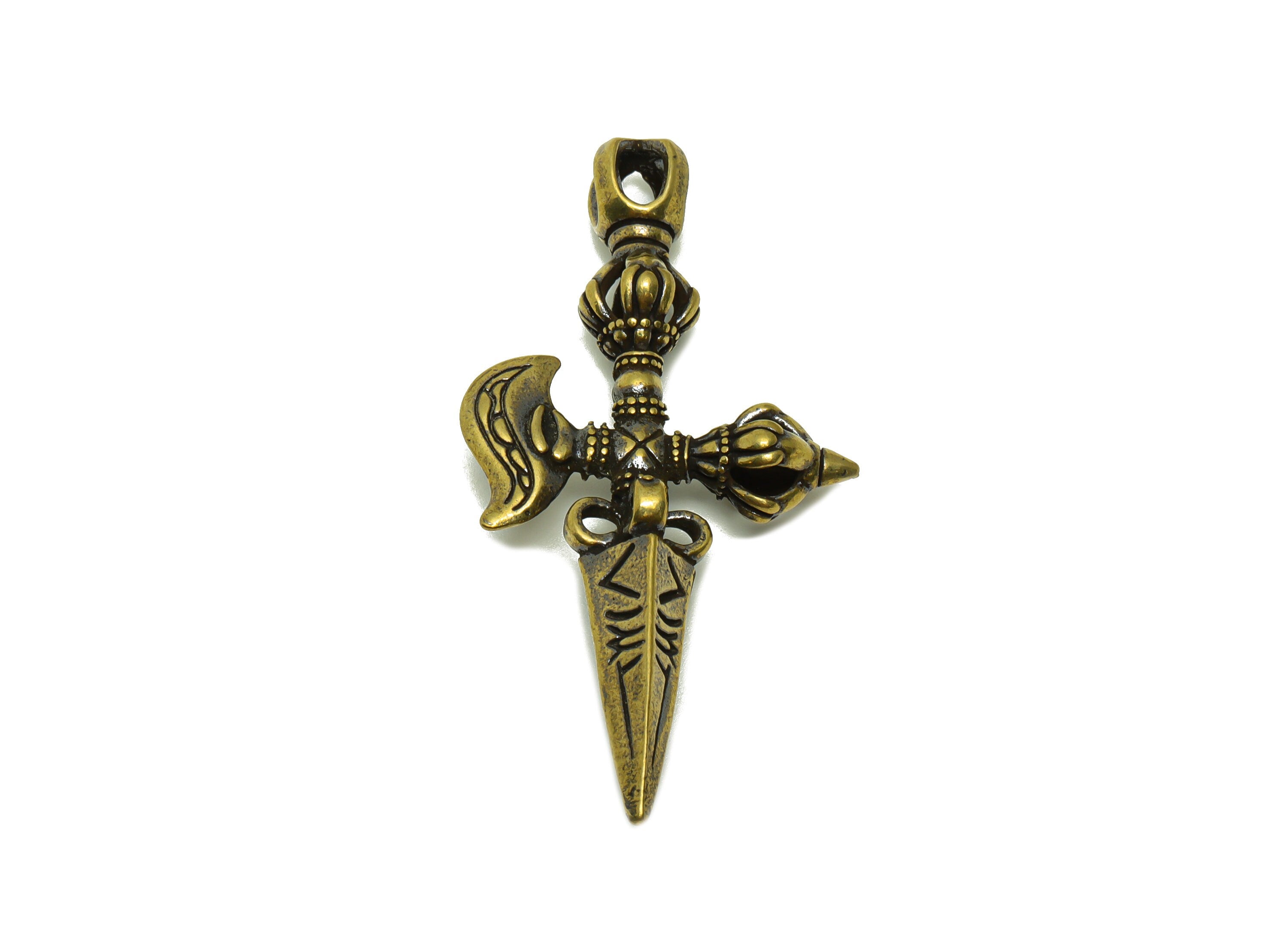 Brass Geometry Charms - Raw Brass Geometry Earring Charm - Dagger Geometry Figure - Antique Looking Knife - 58.04x30.12x11.4mm - PP8718 - DOMEDBAZAAR