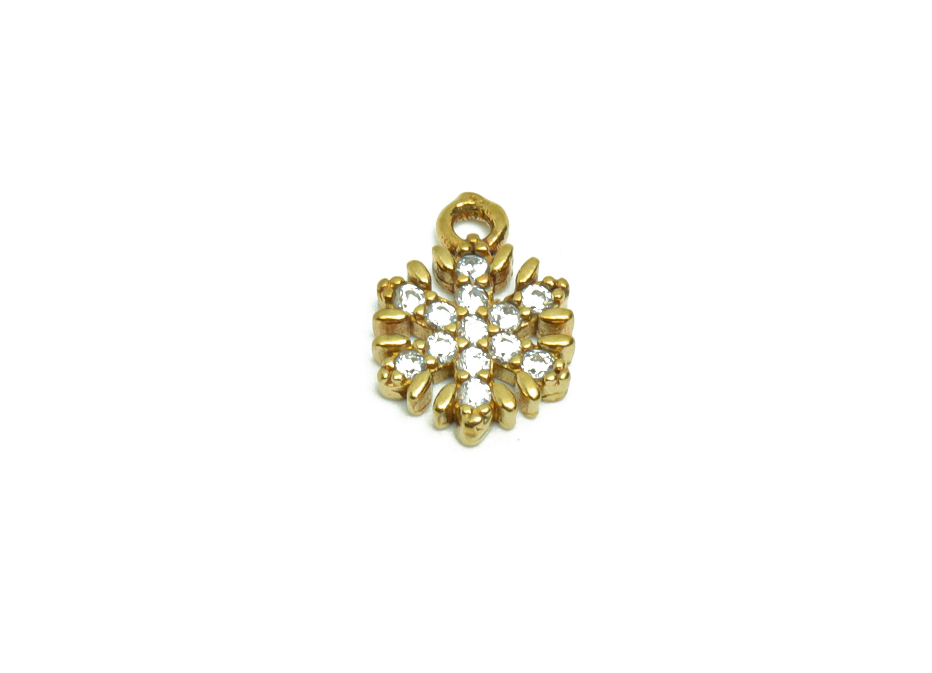 Brass Flower Earring Charm - Raw Brass Snowflake Pendant - Cubic Zircon Snowflake Earring Charm - Cubic Flower Charm - 10x7x1.66mm - PP8791 - DOMEDBAZAAR