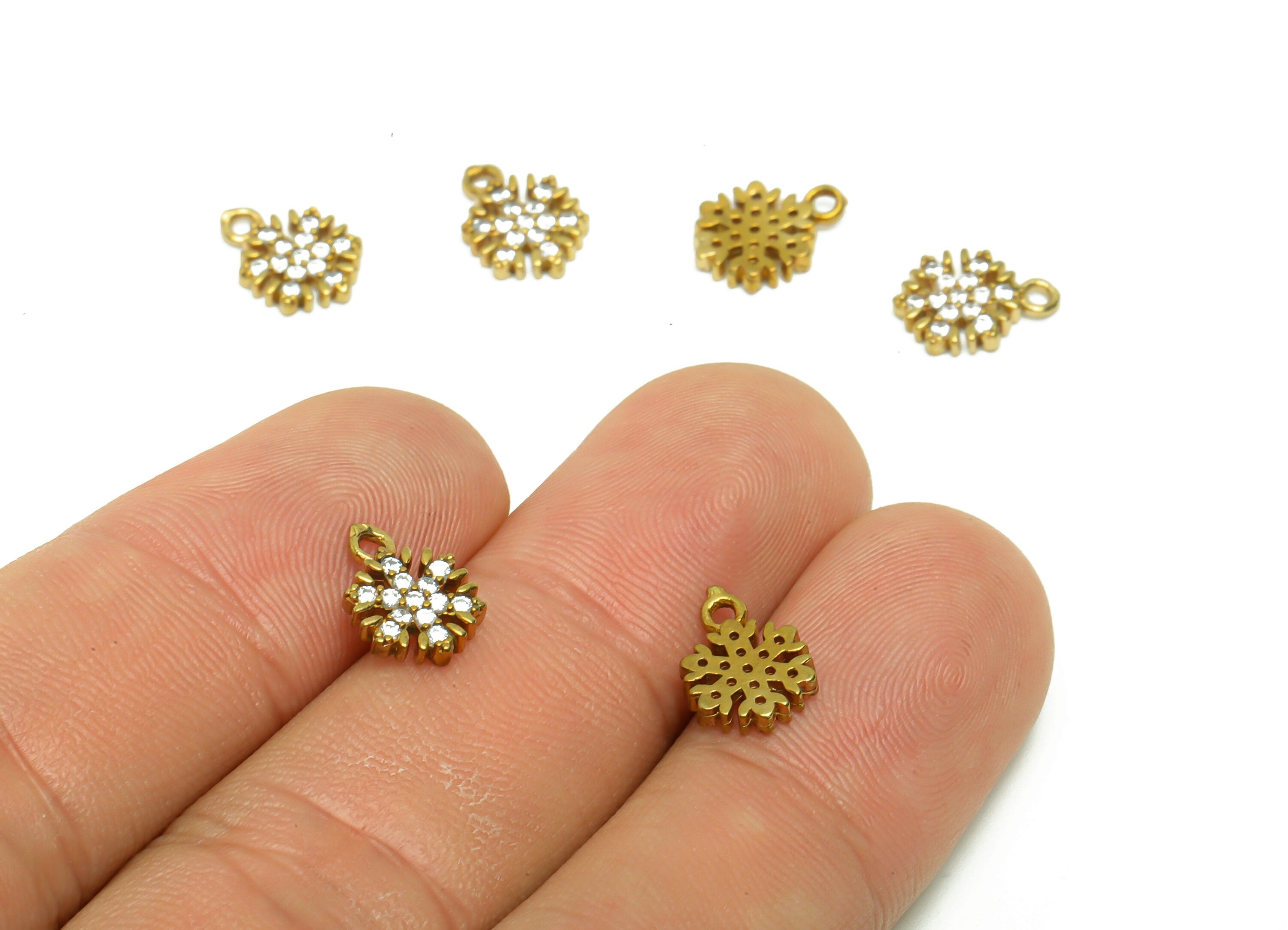 Brass Flower Earring Charm - Raw Brass Snowflake Pendant - Cubic Zircon Snowflake Earring Charm - Cubic Flower Charm - 10x7x1.66mm - PP8791 - DOMEDBAZAAR