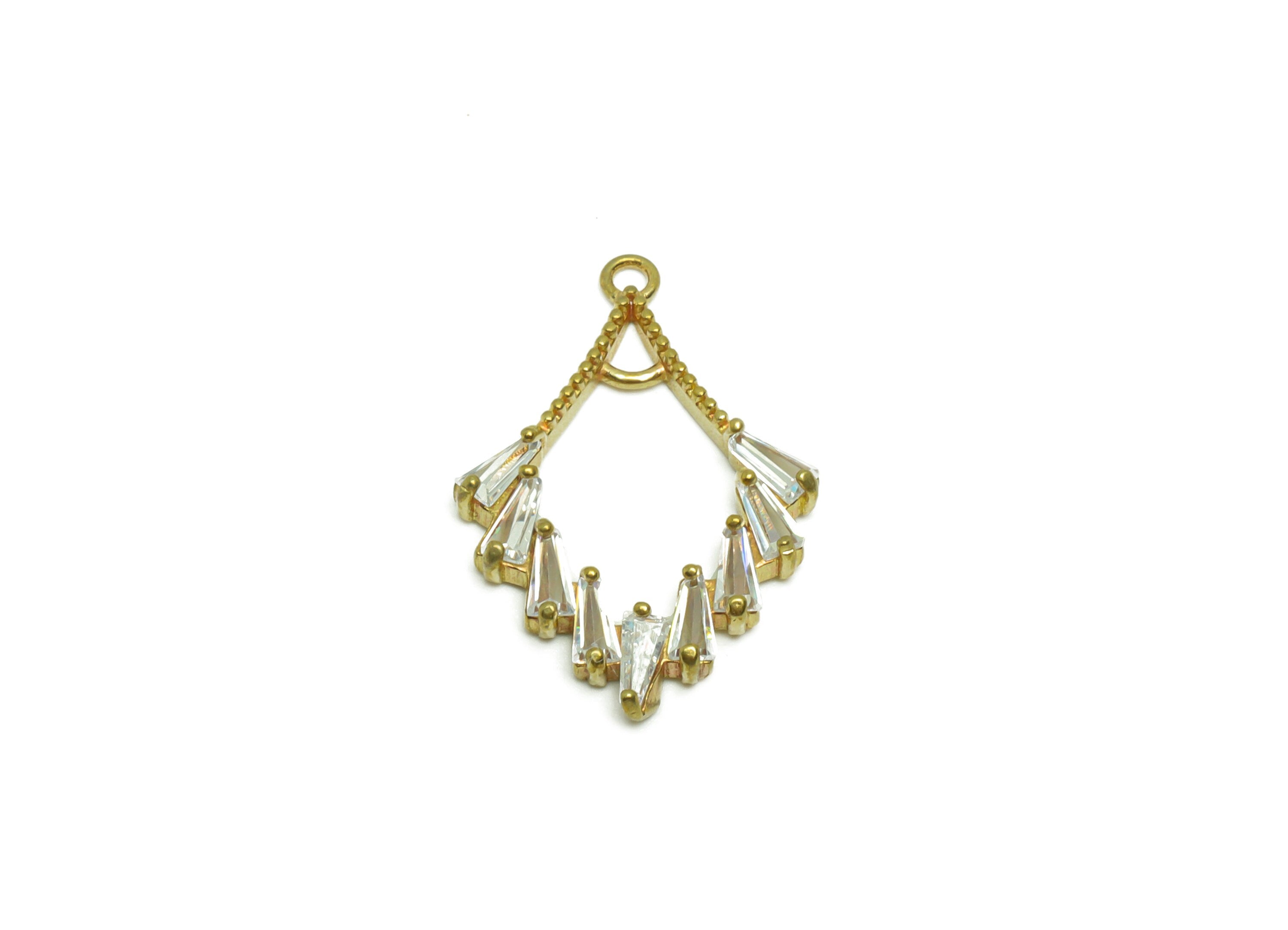 Brass Fan Earring Charm - Raw Brass Geometry Pendant - Cubic Zircon Trapezoid Earring Charm - Wing Diamond - 23.22x15x 2.77mm - PP8787 - DOMEDBAZAAR